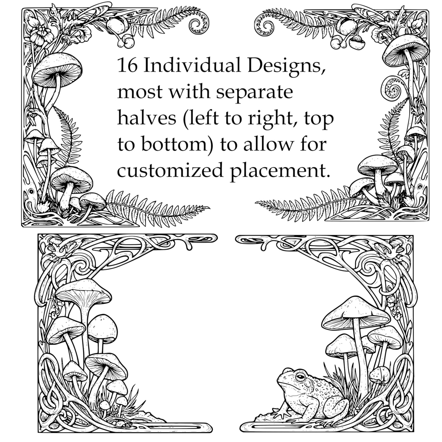 Digital Border Frames - Mushroom theme - Vintage styled Clipart, Wedding Invite Card Making