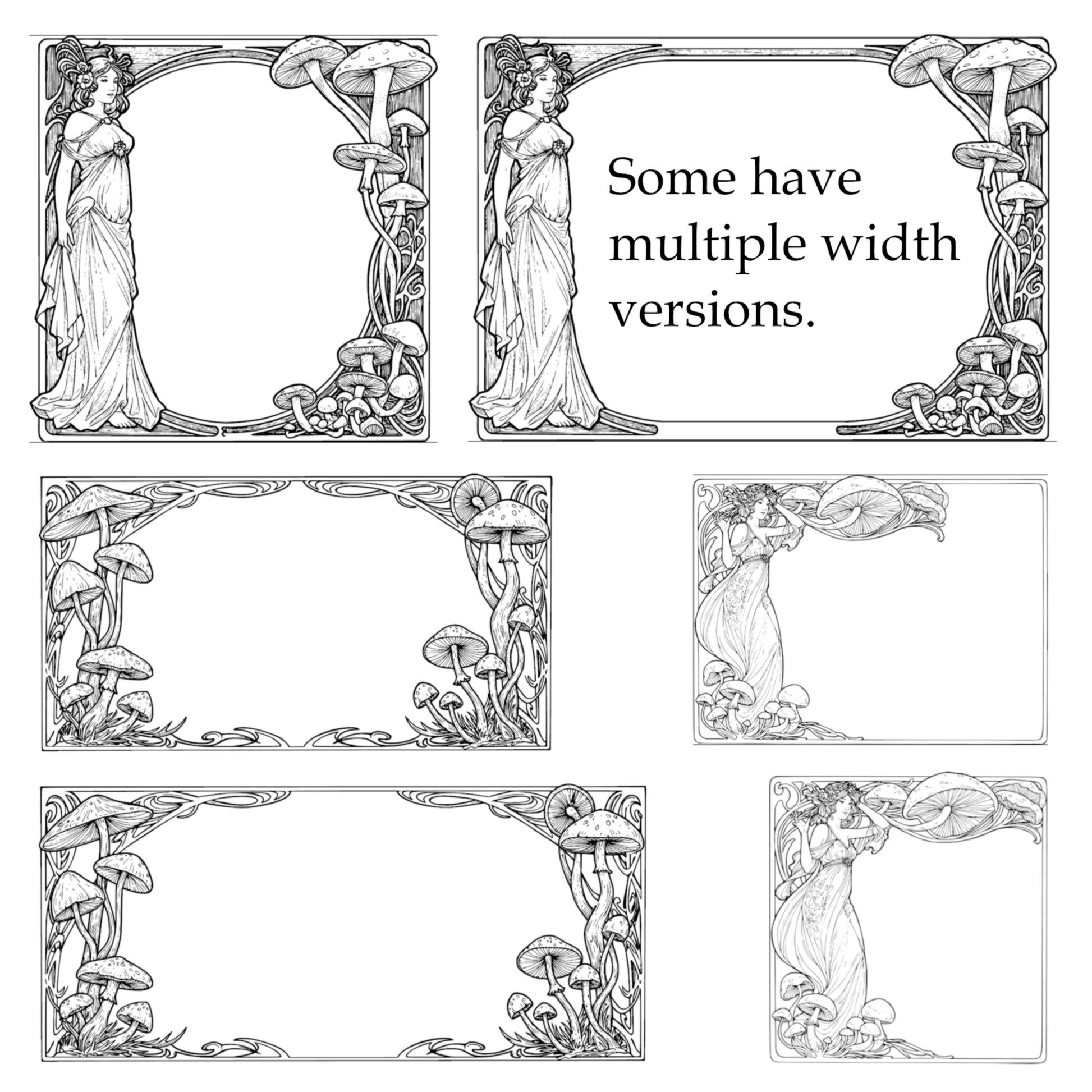 Digital Border Frames - Mushroom theme - Vintage styled Clipart, Wedding Invite Card Making