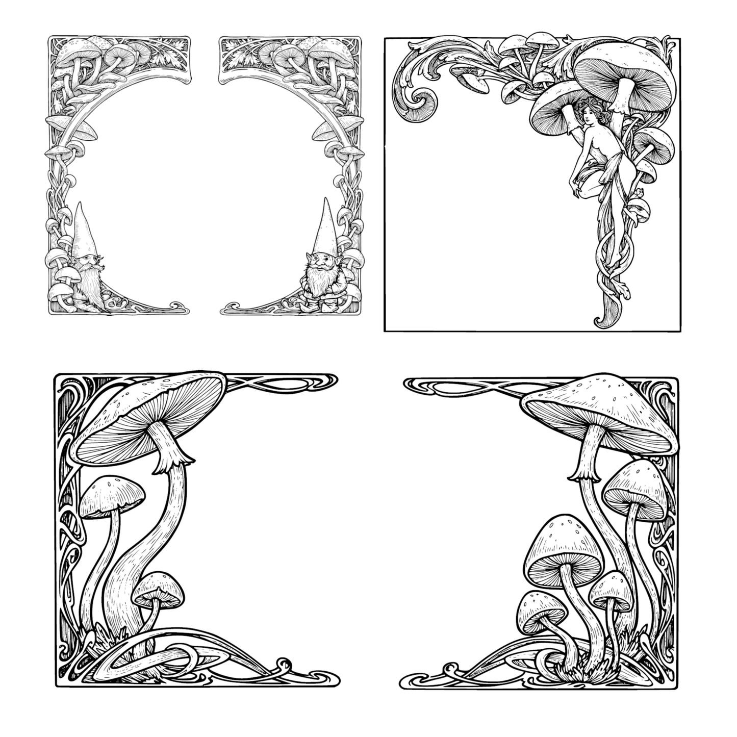 Digital Border Frames - Mushroom theme - Vintage styled Clipart, Wedding Invite Card Making