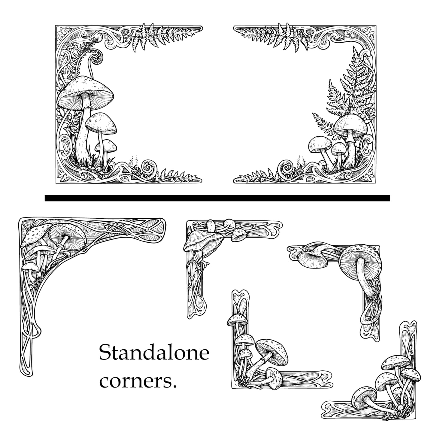 Digital Border Frames - Mushroom theme - Vintage styled Clipart, Wedding Invite Card Making