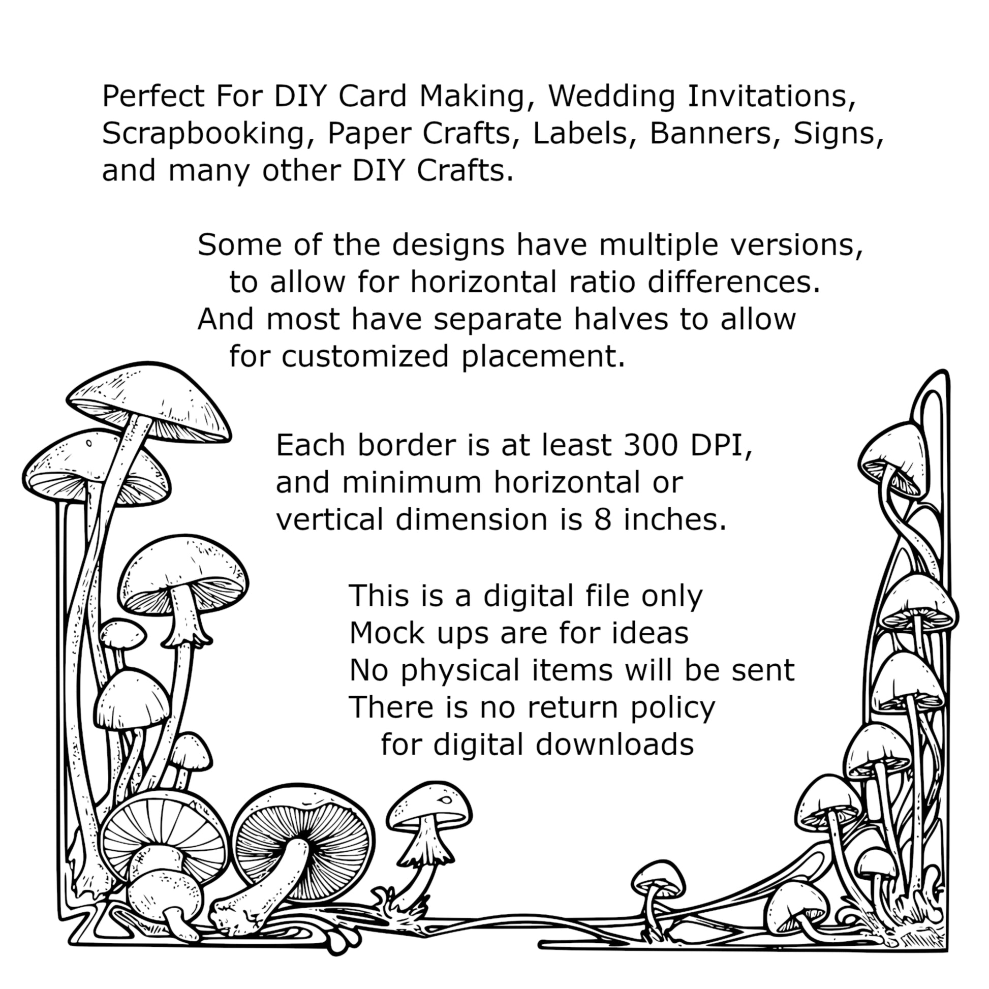 Digital Border Frames - Mushroom theme - Vintage styled Clipart, Wedding Invite Card Making