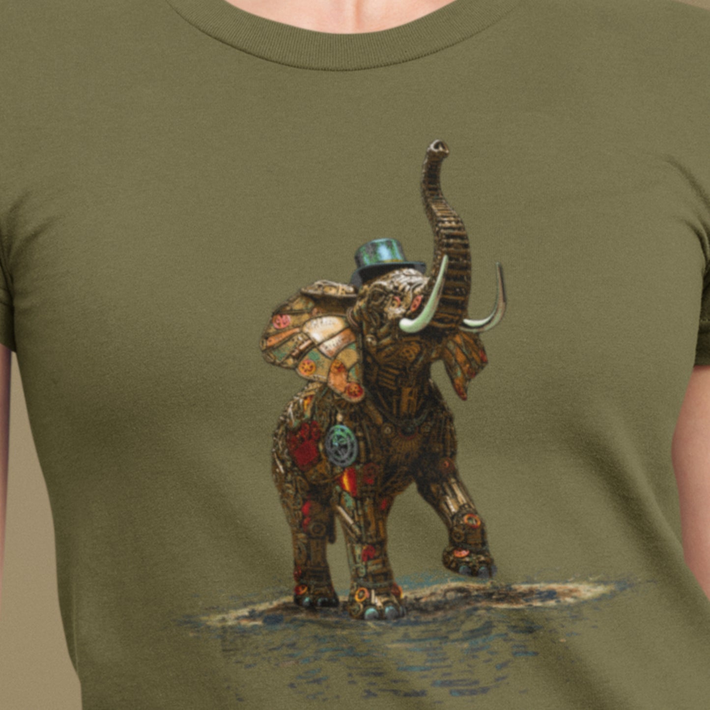 Steampunk Elephant T-shirt, mechanical pachyderm with top hat Unisex Tee