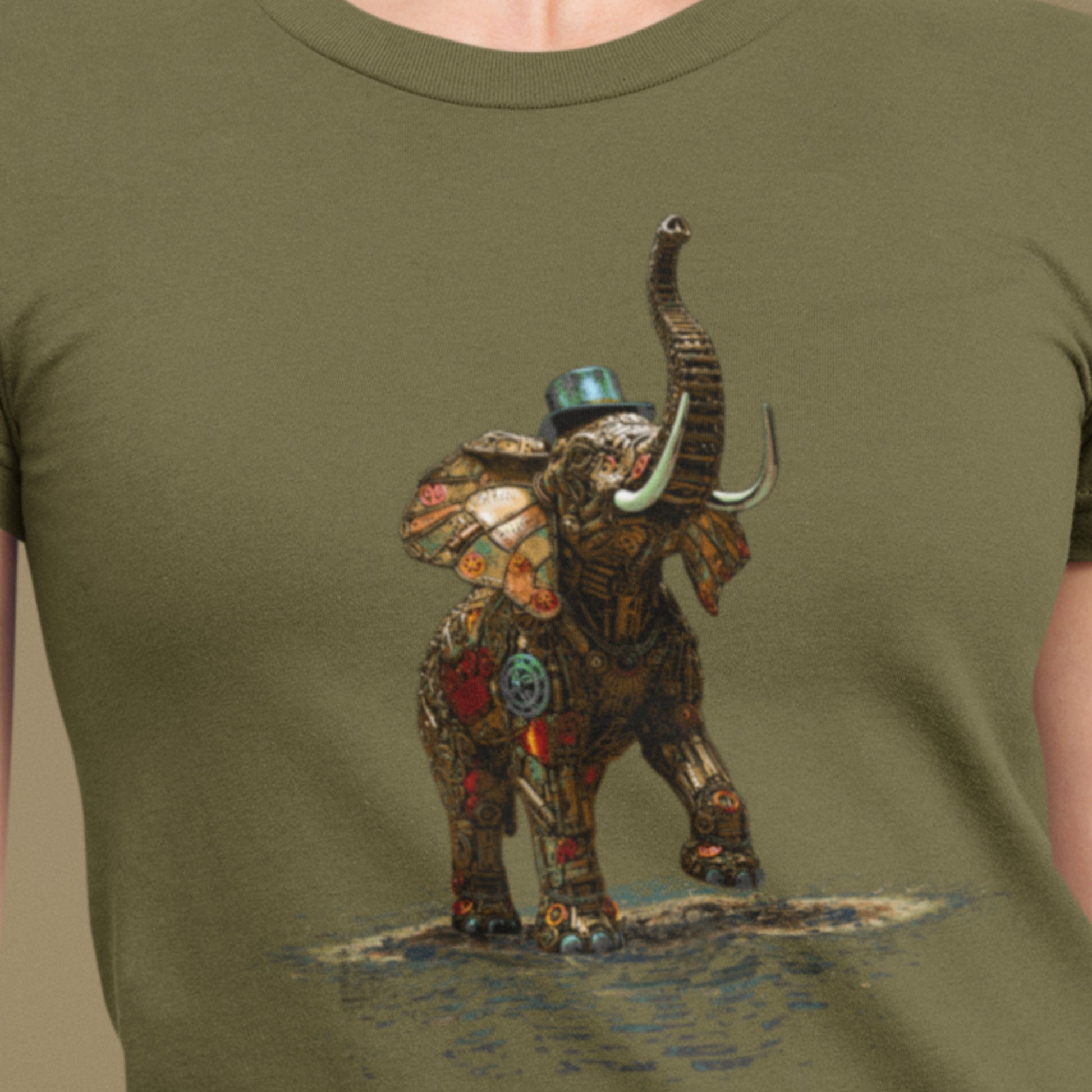 Steampunk Elephant T-shirt, mechanical pachyderm with top hat Unisex Tee