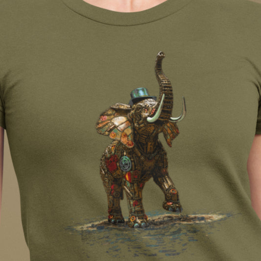 Steampunk Elephant T-shirt, mechanical pachyderm with top hat Unisex Tee