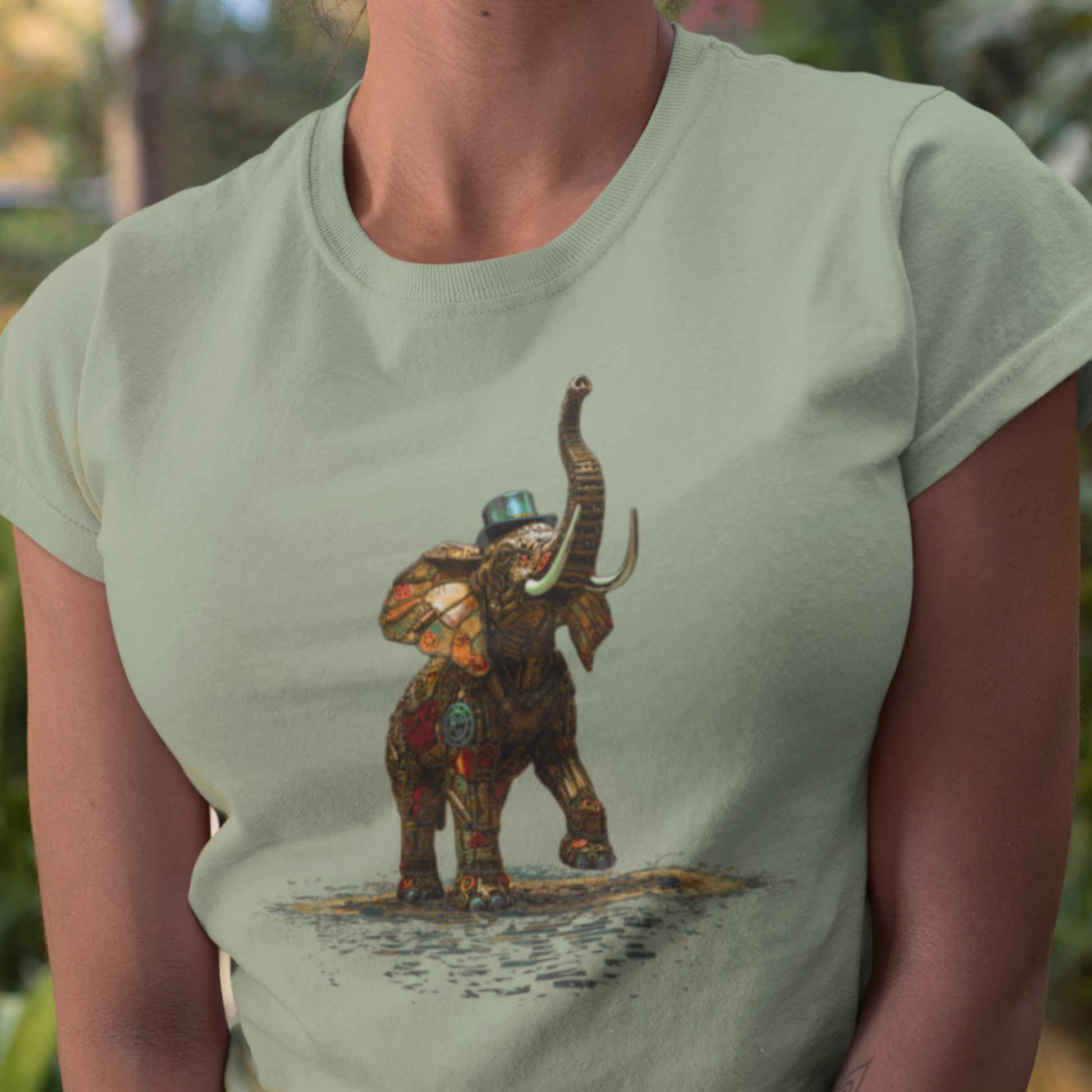 Steampunk Elephant T-shirt, mechanical pachyderm with top hat Unisex Tee