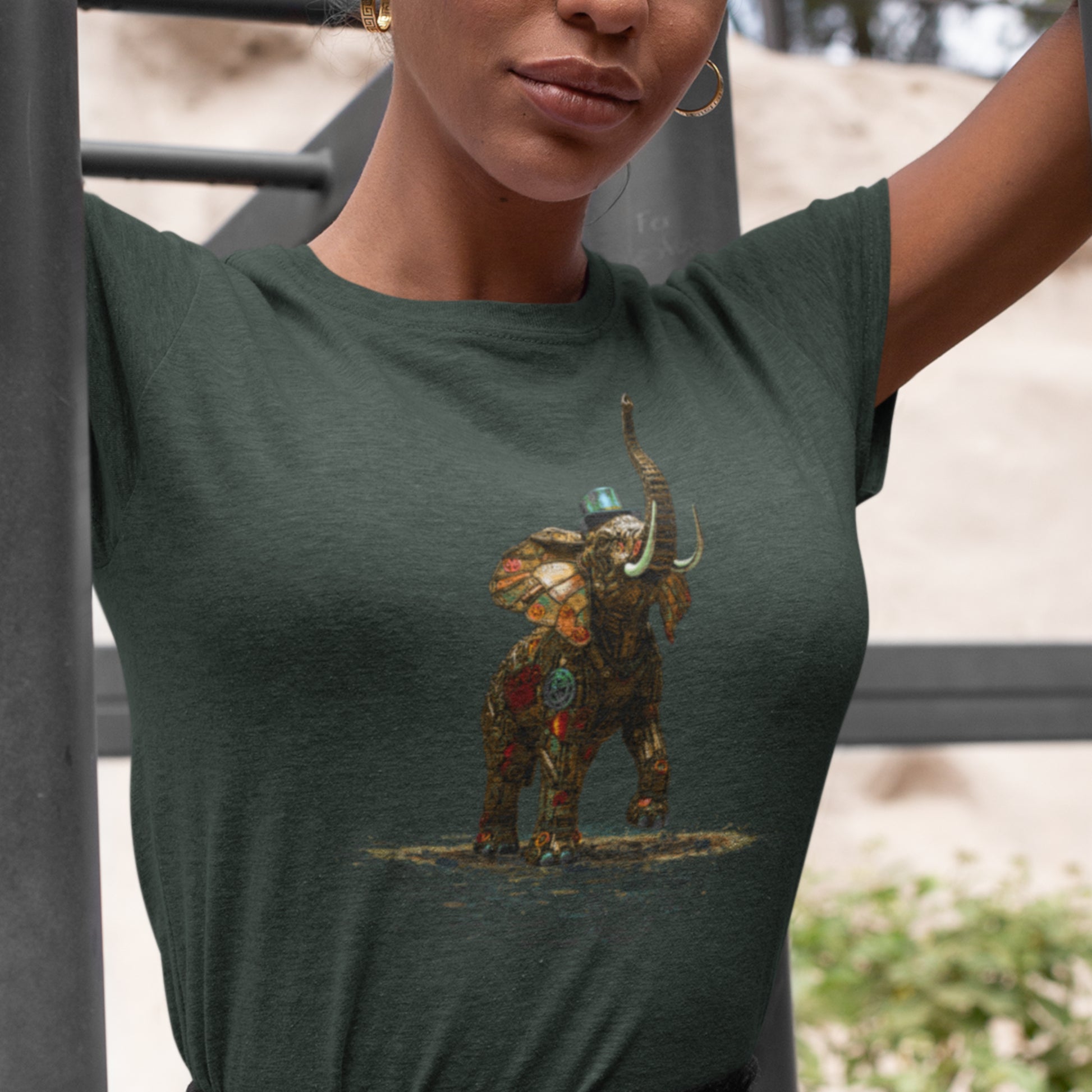 Steampunk Elephant T-shirt, mechanical pachyderm with top hat Unisex Tee