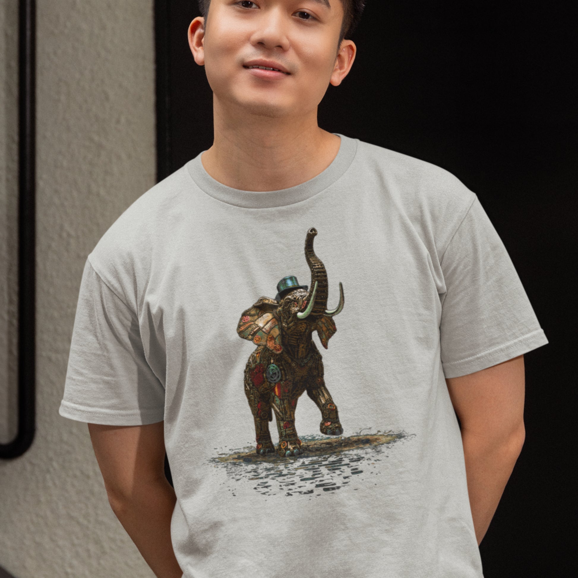 Steampunk Elephant T-shirt, mechanical pachyderm with top hat Unisex Tee