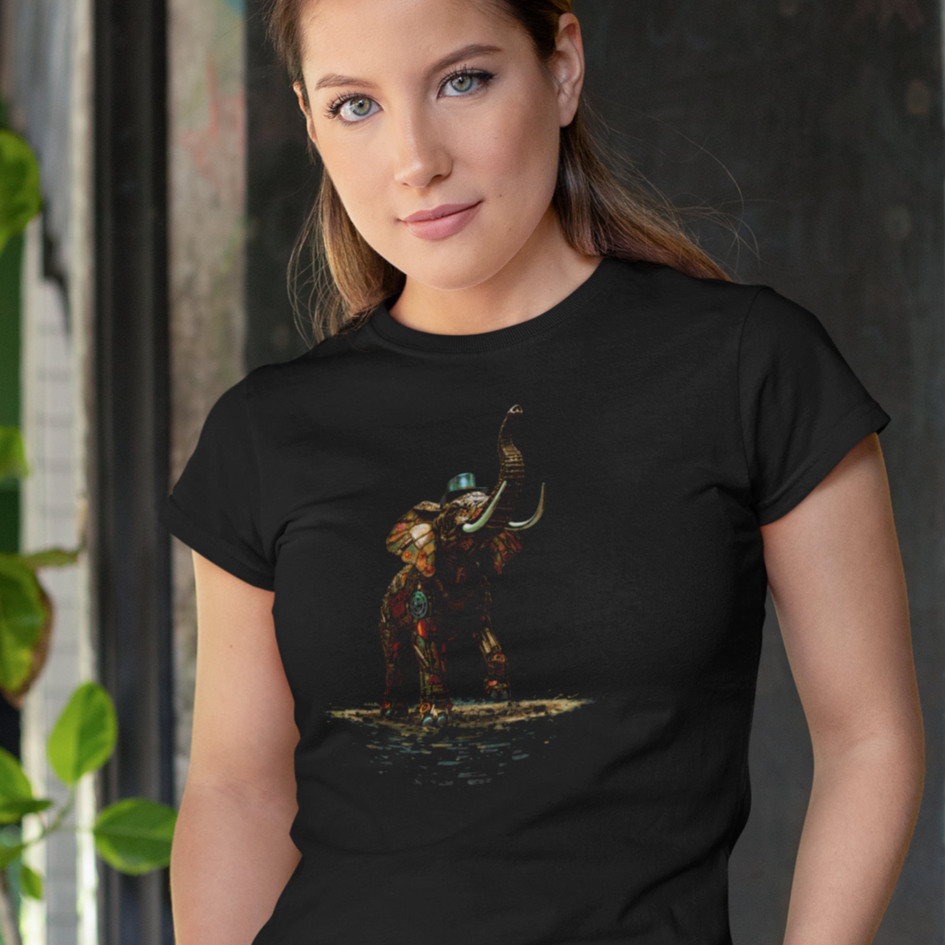Steampunk Elephant T-shirt, mechanical pachyderm with top hat Unisex Tee