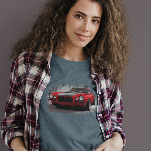 Classic Car Shirt featuring a Red 1970 Camaro - Unisex t-shirt with 70 Chevrolet Camaro