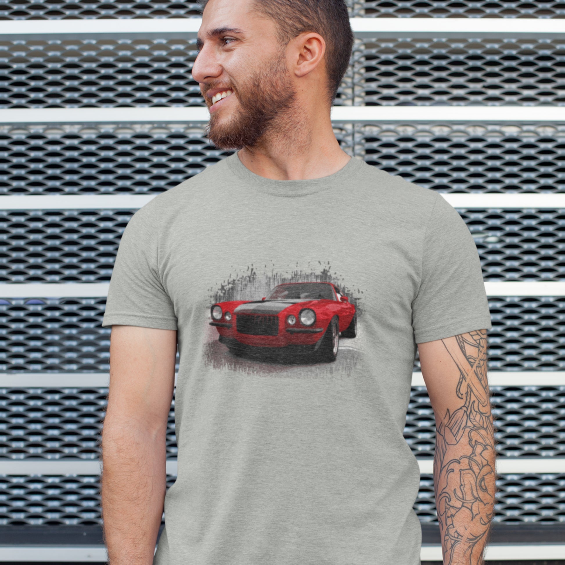 Classic Car Shirt featuring a Red 1970 Camaro - Unisex t-shirt with 70 Chevrolet Camaro