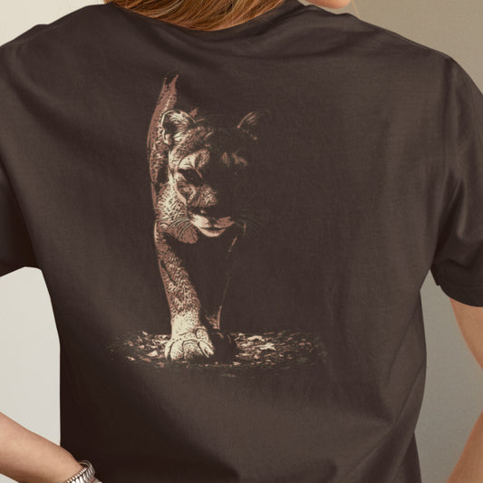 Wildlife Unisex t-shirt - Prowling Mountain Lion Tee - Image on back - Cougar, Catamount