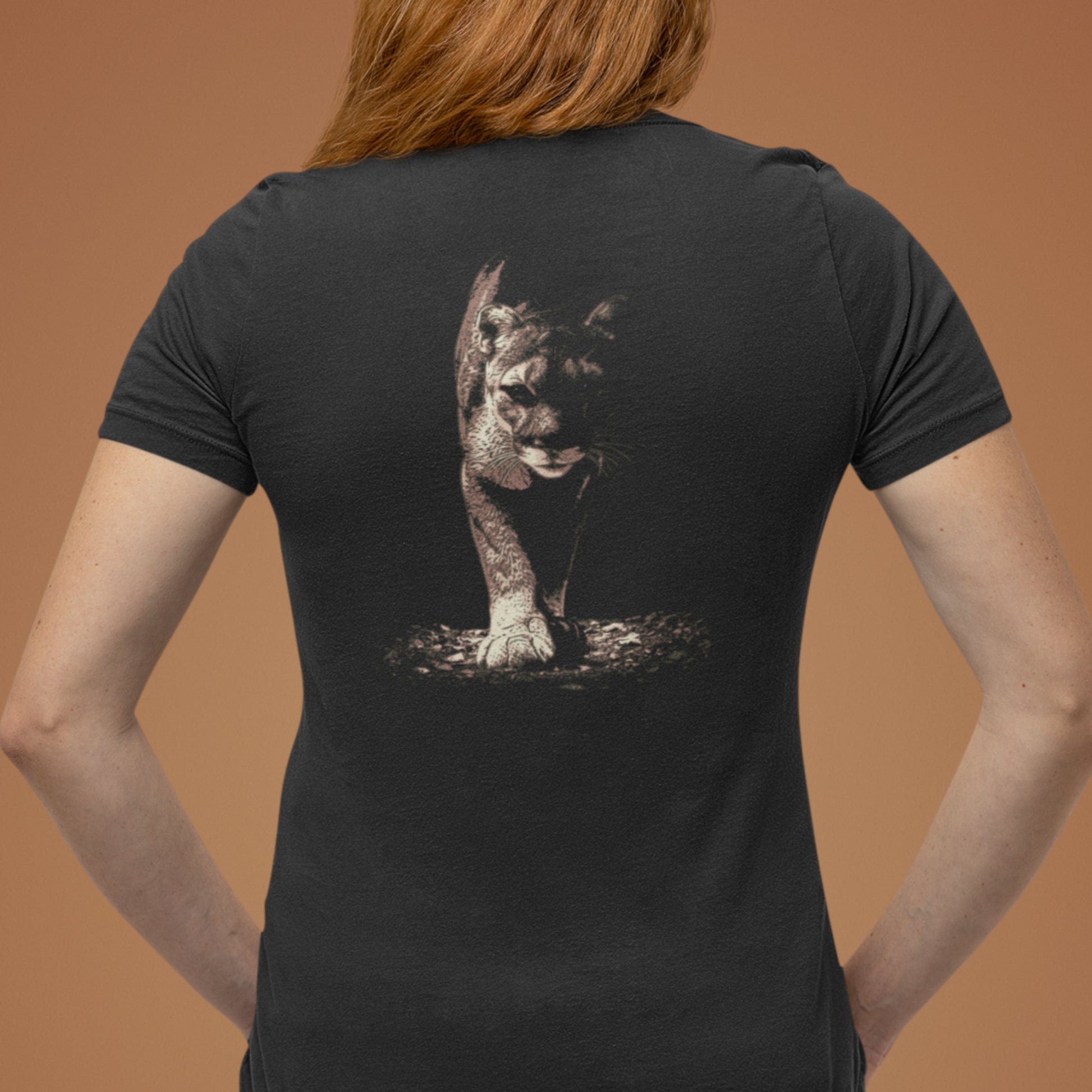 Wildlife Unisex t-shirt - Prowling Mountain Lion Tee - Image on back - Cougar, Catamount