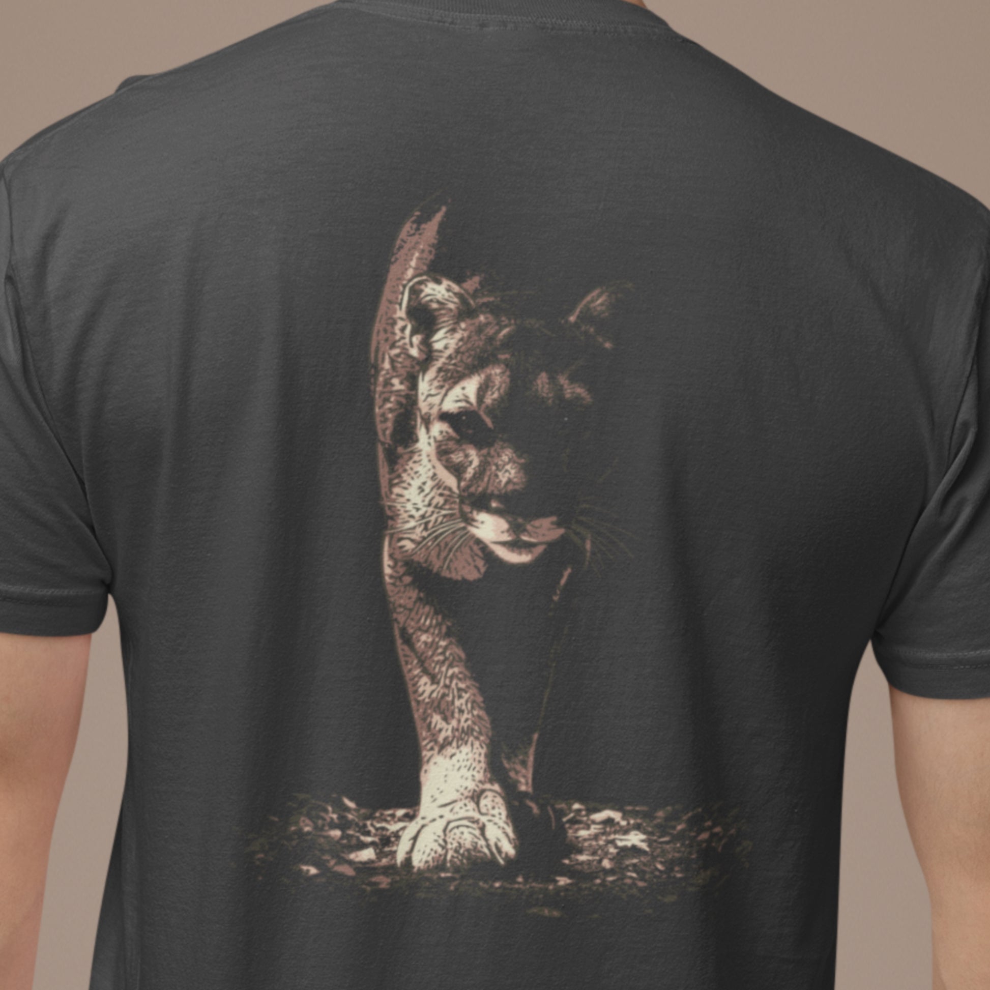 Wildlife Unisex t-shirt - Prowling Mountain Lion Tee - Image on back - Cougar, Catamount