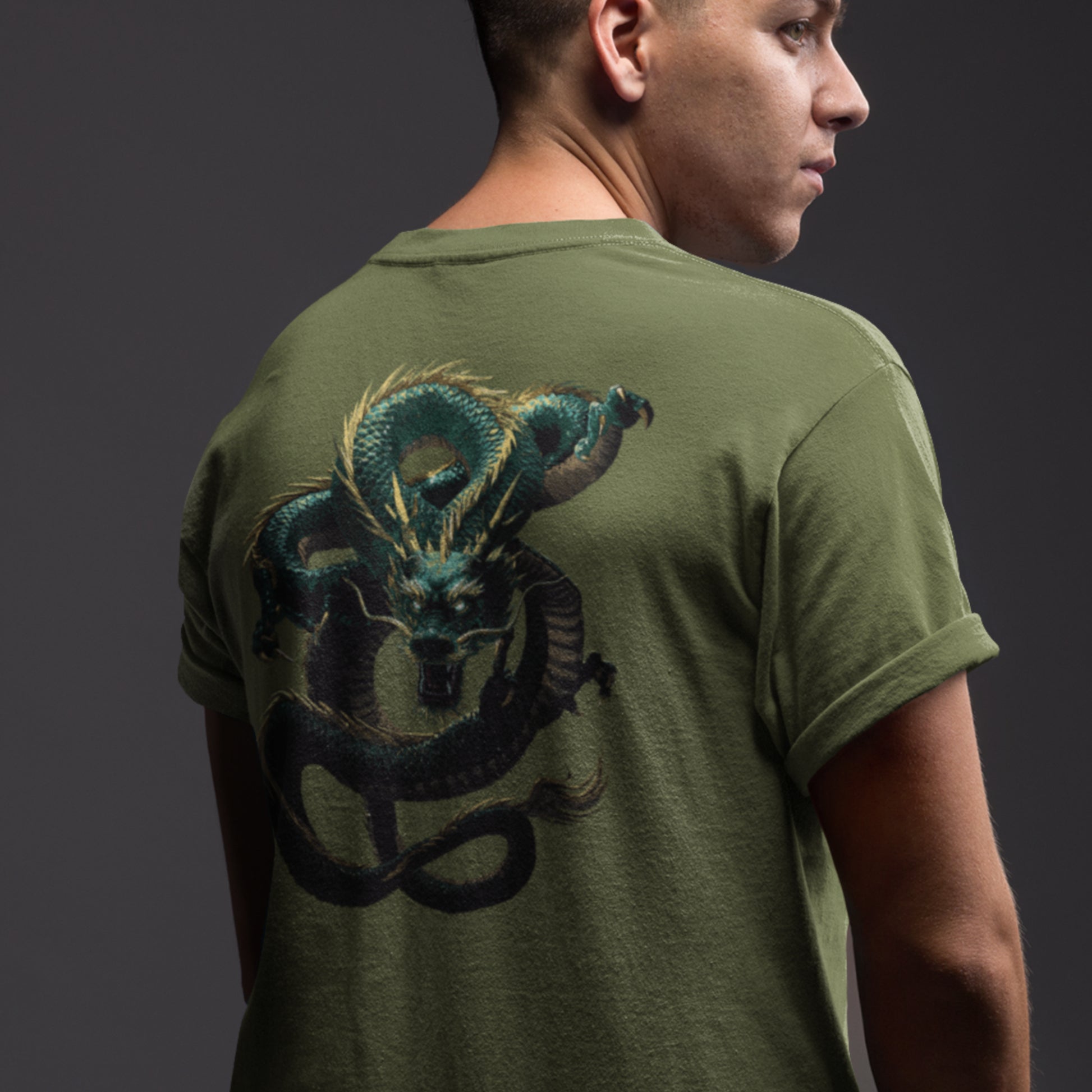 Green Dragon Unisex t-shirt - Japanese-inspired serpentine dragon - image on back of shirt