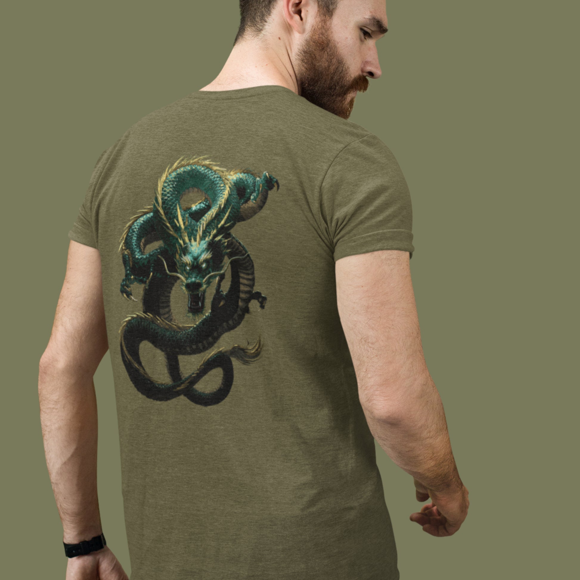 Green Dragon Unisex t-shirt - Japanese-inspired serpentine dragon - image on back of shirt