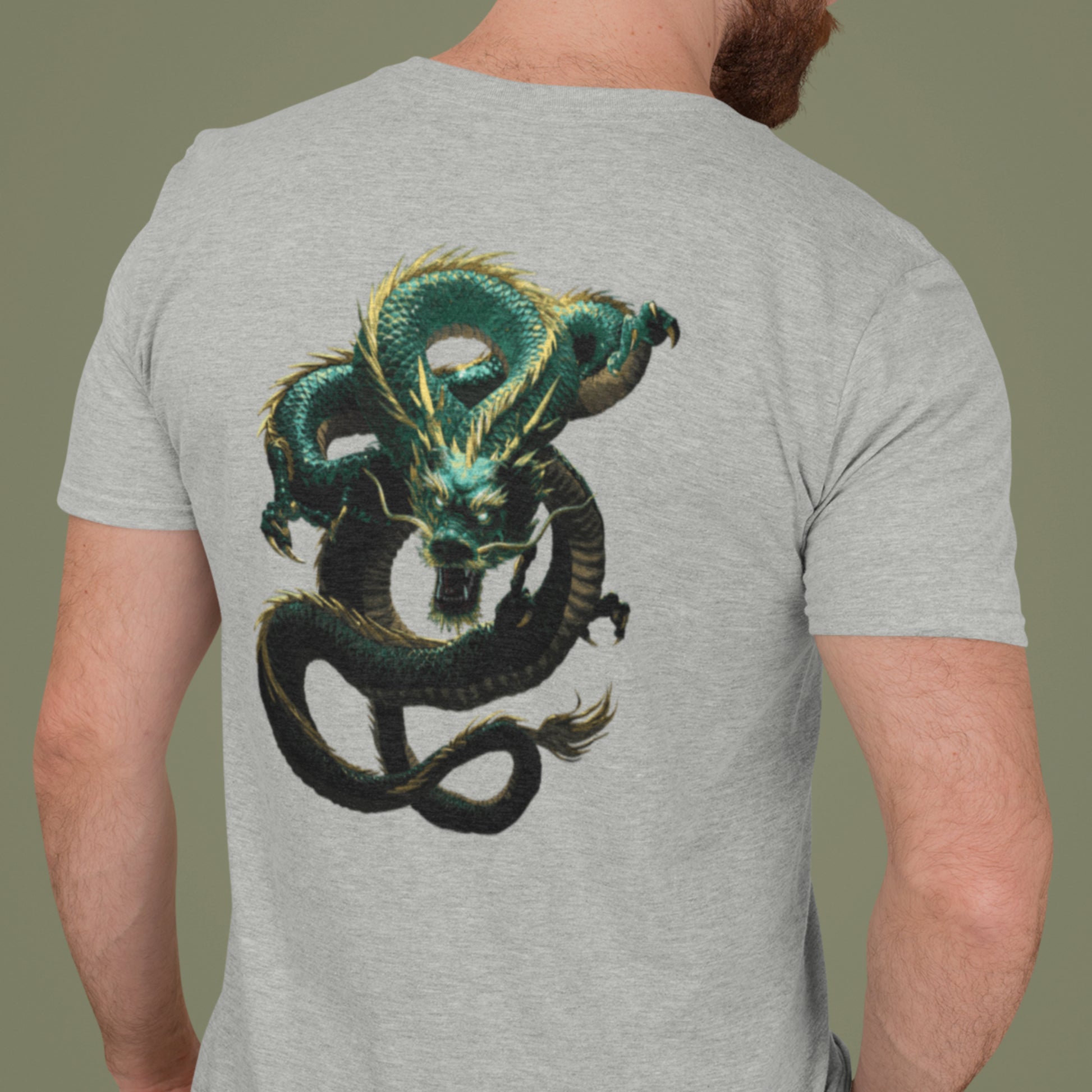 Green Dragon Unisex t-shirt - Japanese-inspired serpentine dragon - image on back of shirt
