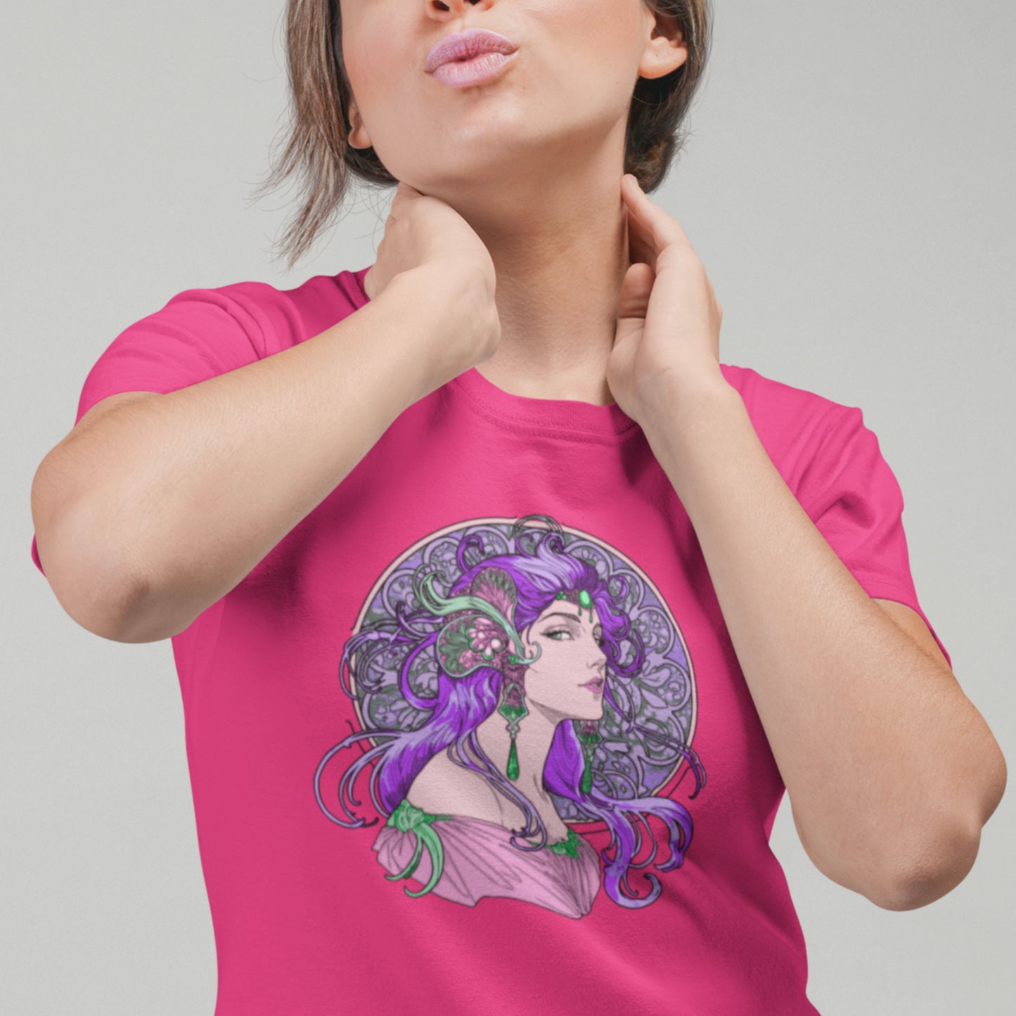 Alphonse Mucha-inspired Purple-haired Woman Unisex classic tee