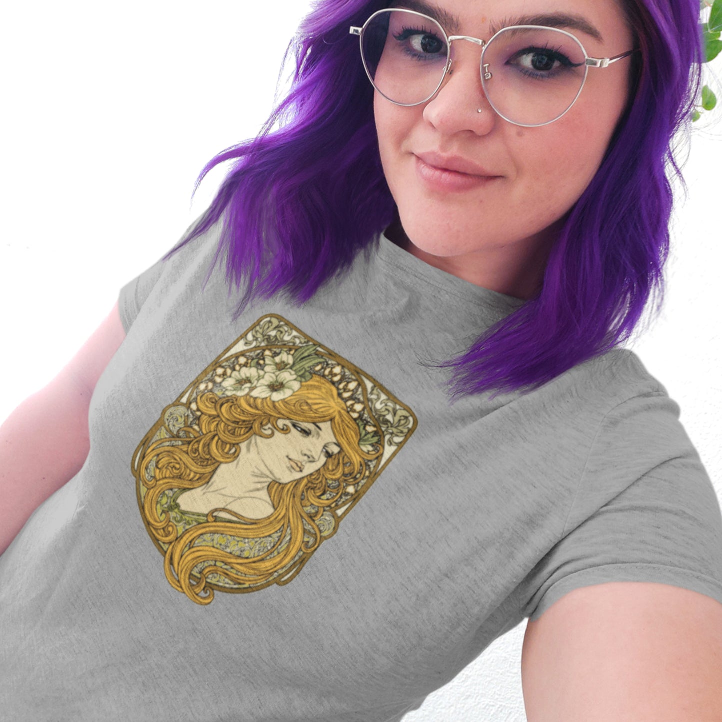 Alphonse Mucha-inspired Woman green/brown tones Unisex classic tee