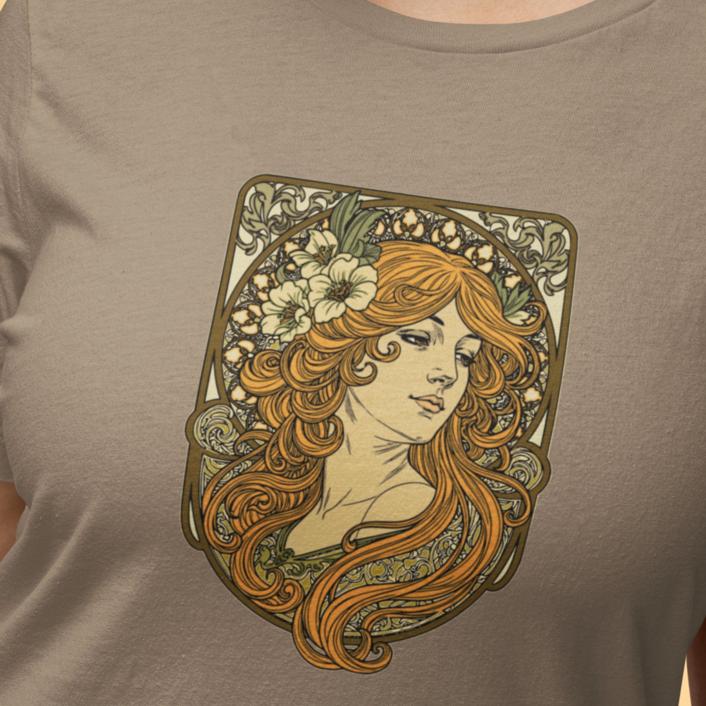 Alphonse Mucha-inspired Woman green/brown tones Unisex classic tee