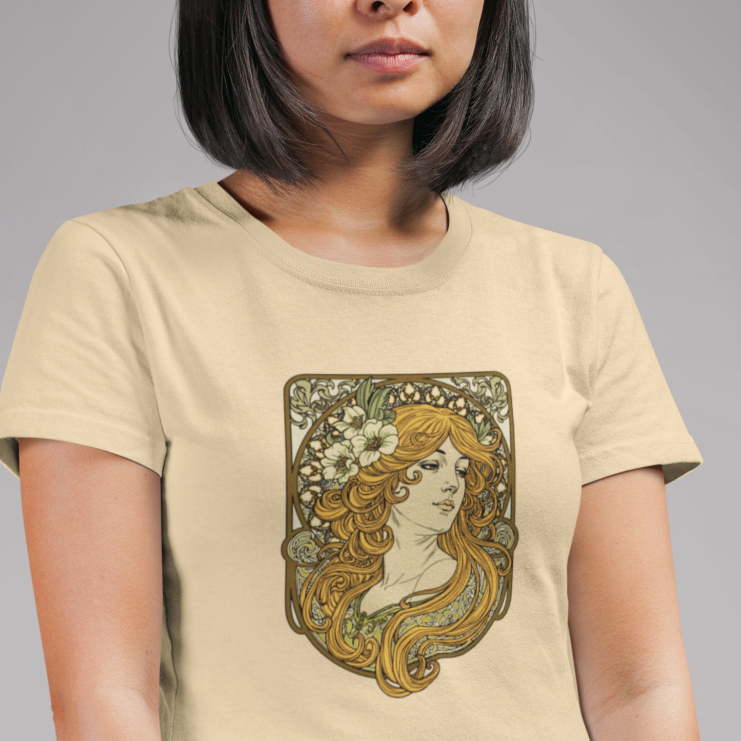 Alphonse Mucha-inspired Woman green/brown tones Unisex classic tee
