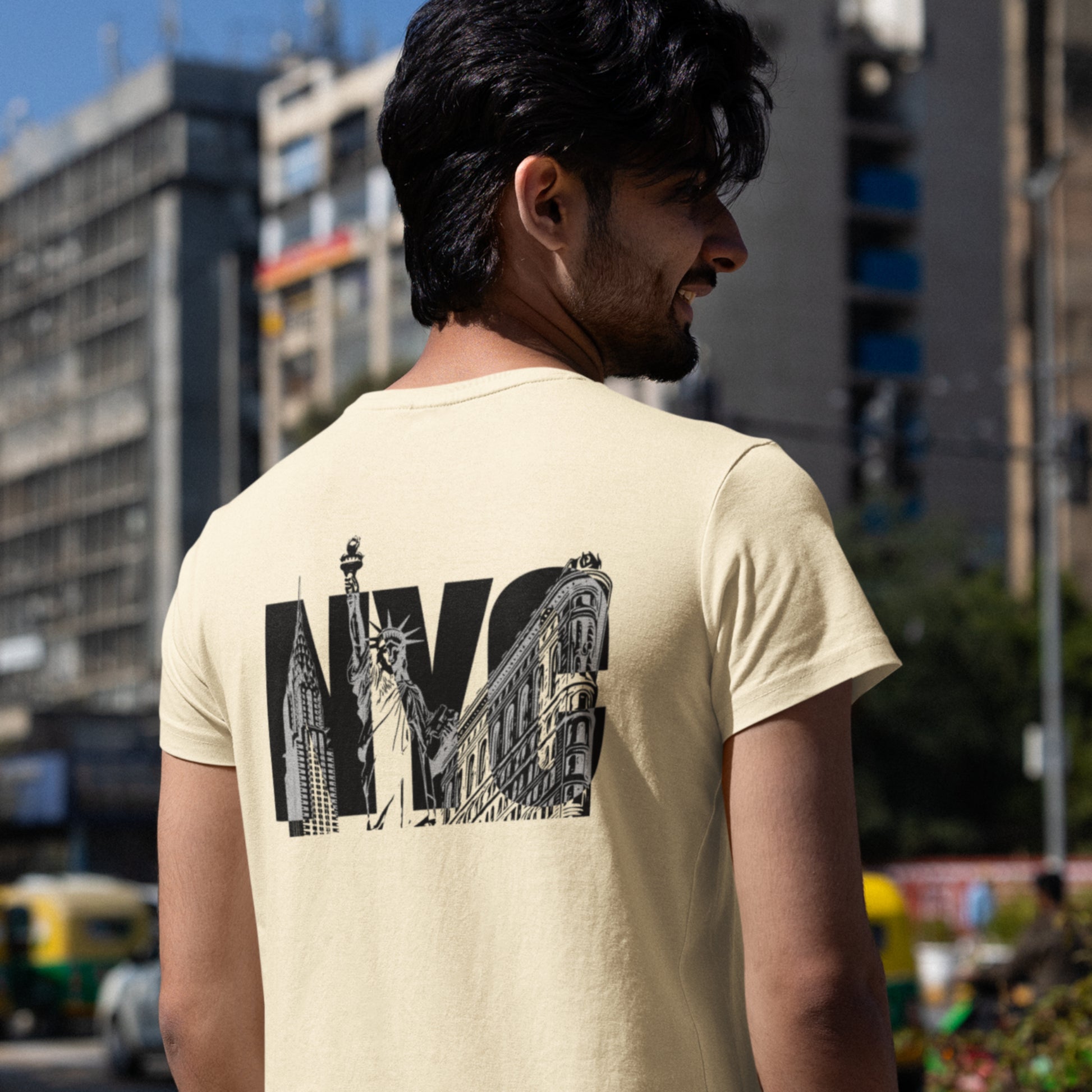 New York City Unisex t-shirt - NYC Landmarks image on back of shirt Empire State