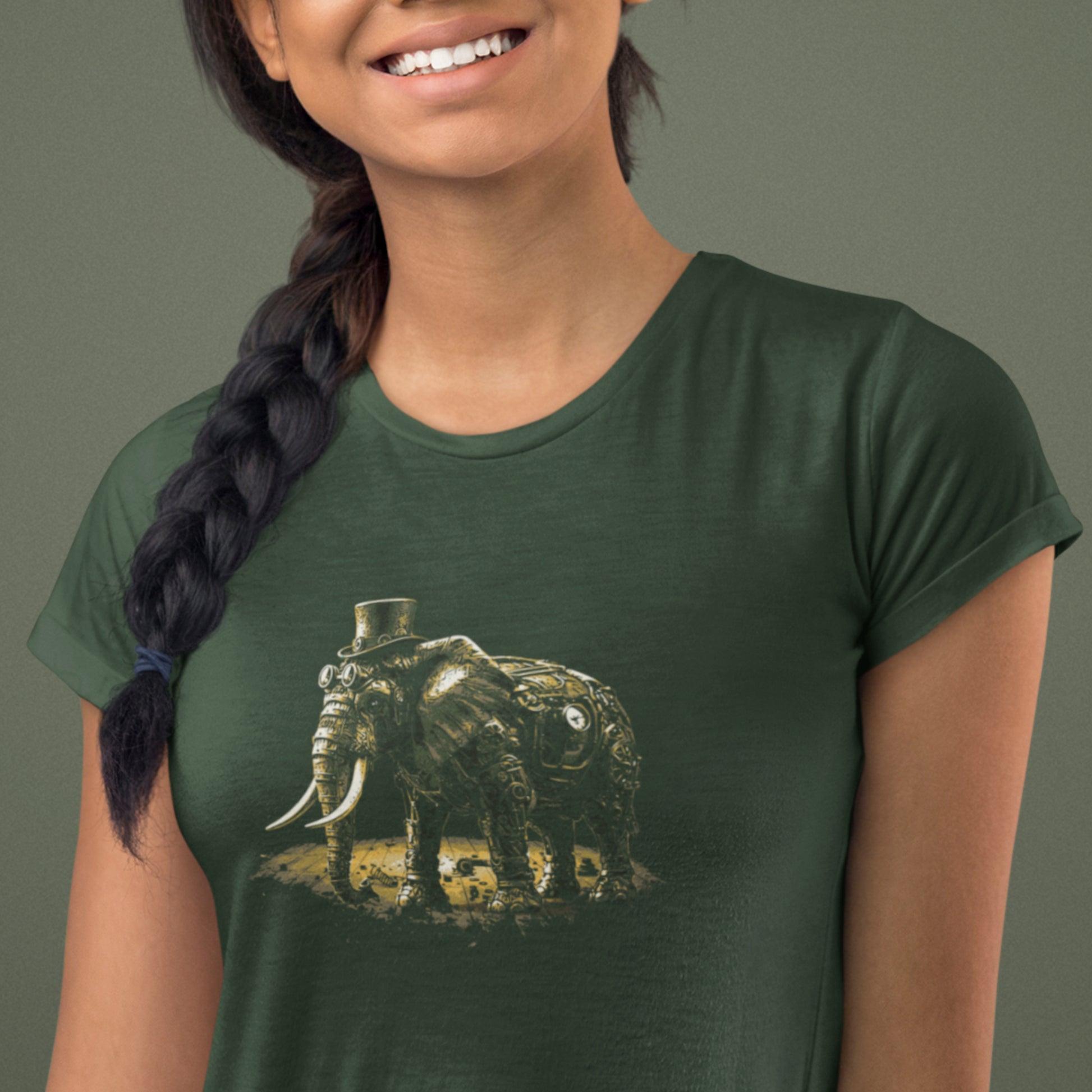 Steampunk Elephant Unisex t-shirt, mechanical pachyderm with top hat