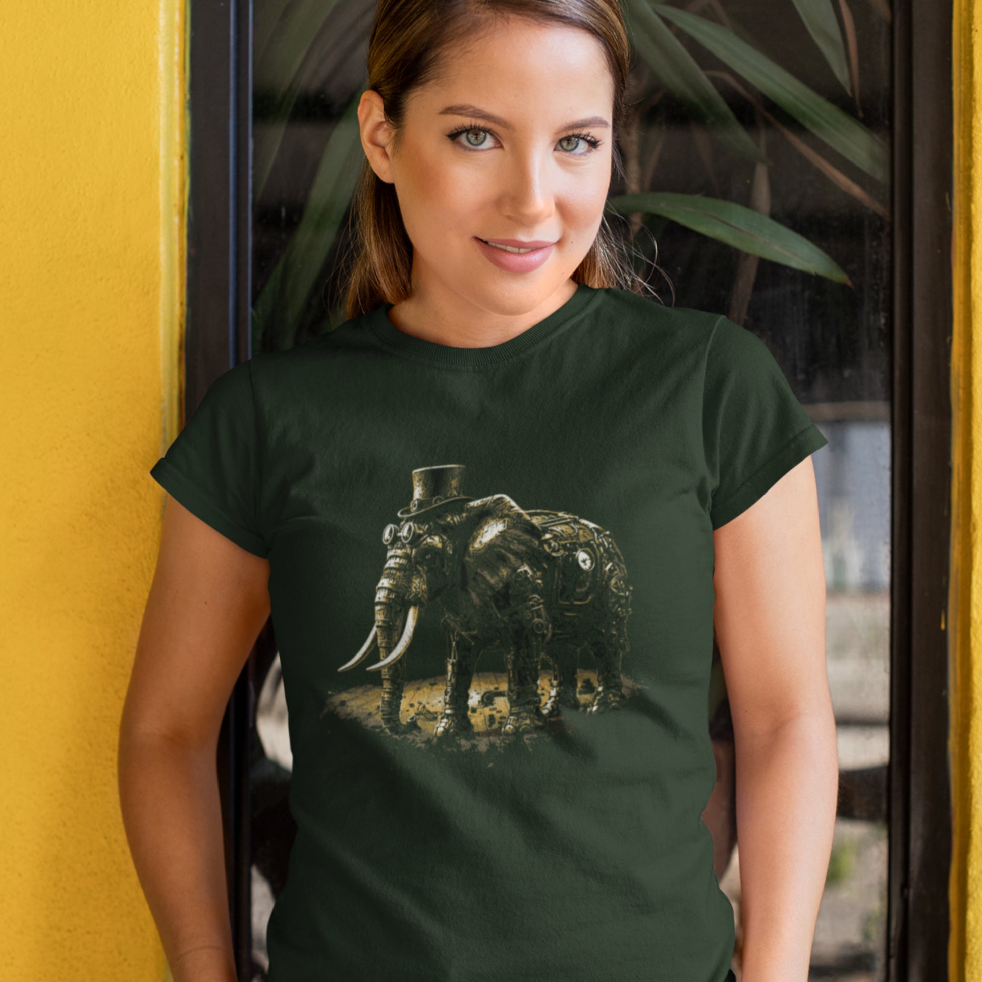 Steampunk Elephant Unisex t-shirt, mechanical pachyderm with top hat