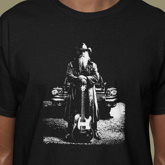 Old Man with Guitar and Classic Car Unisex Tee