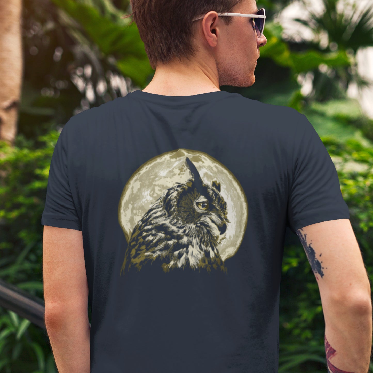 Great Horned Owl with Moon backdrop Unisex classic tee