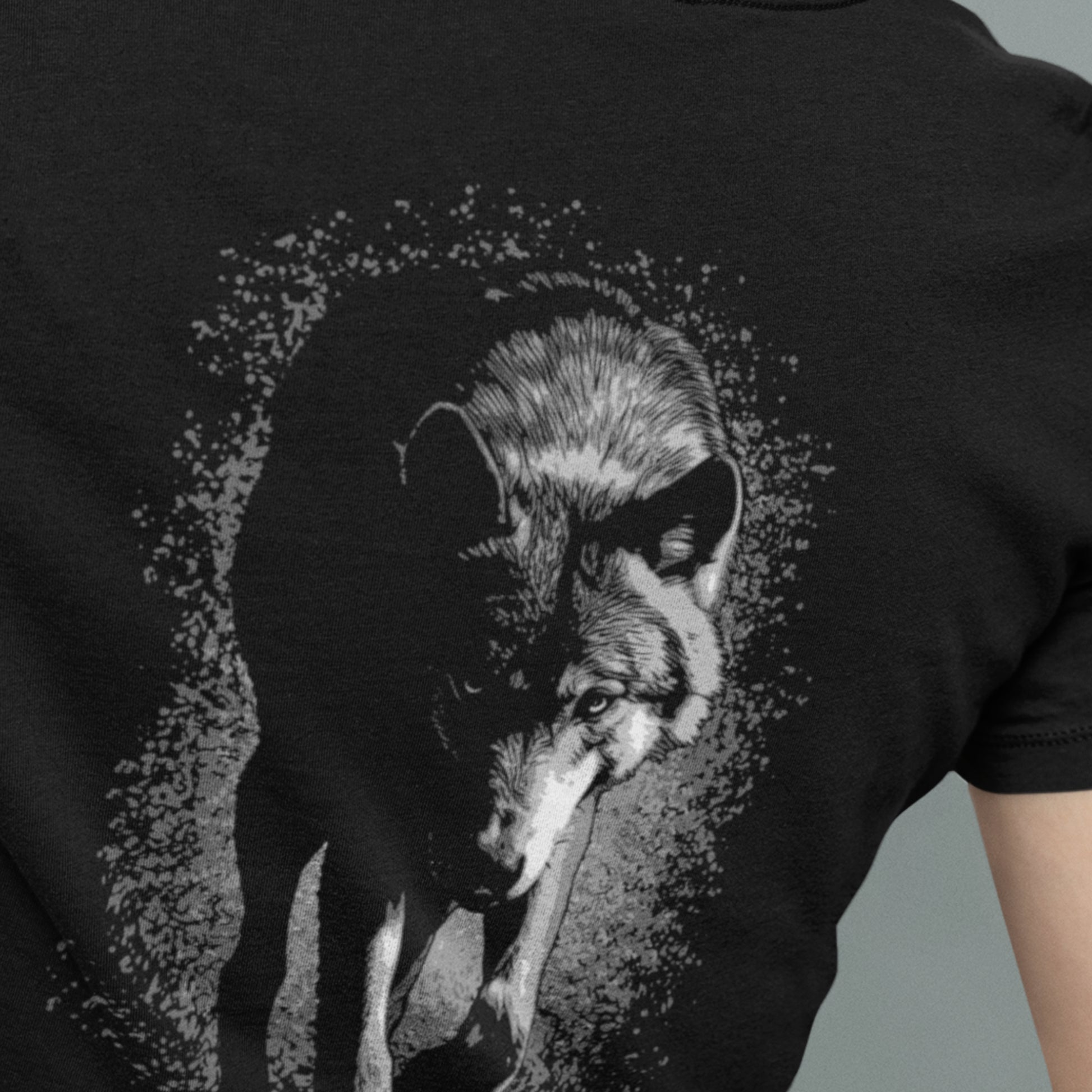 Stalking Wolf Unisex t-shirt - A hunting gray wolf image on back of shirt
