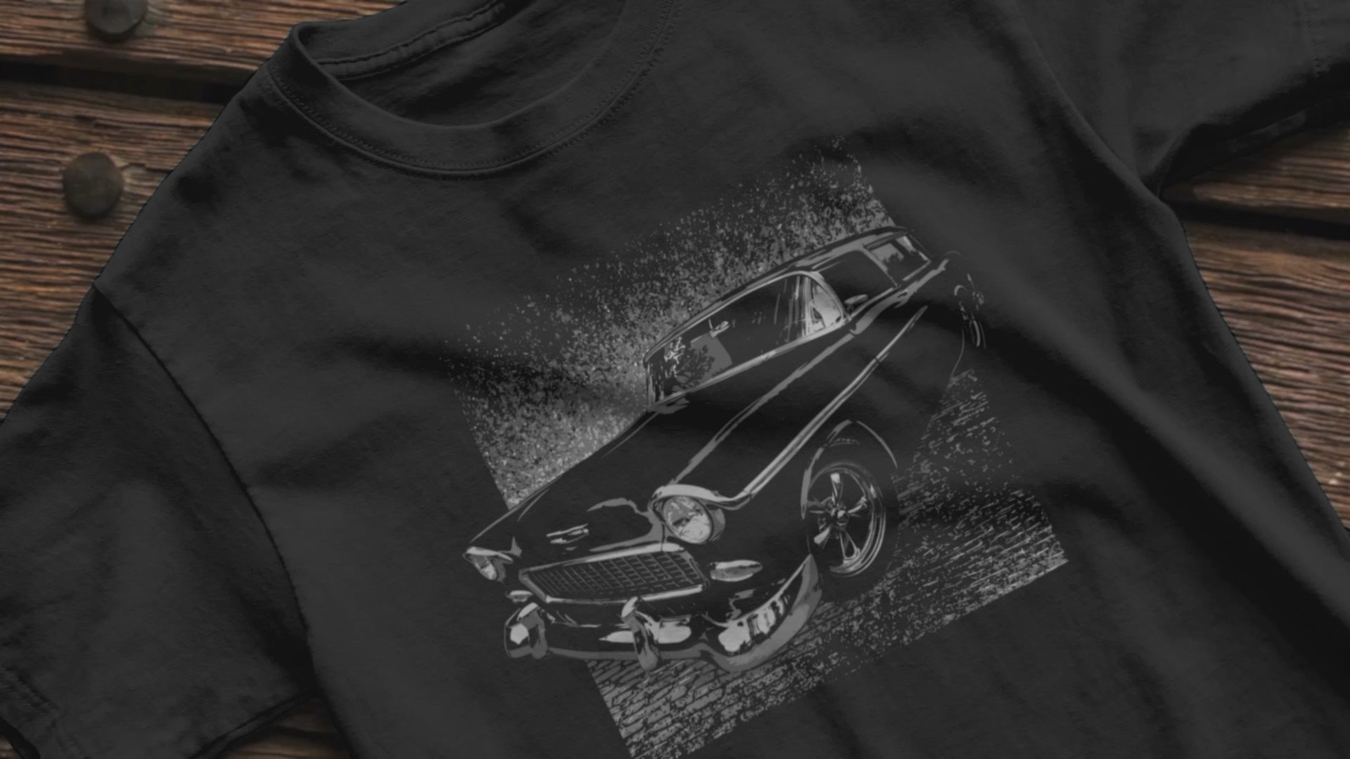 Classic Car shirt featuring a 55 Chevy Nomad. Unisex classic tee with image on back.