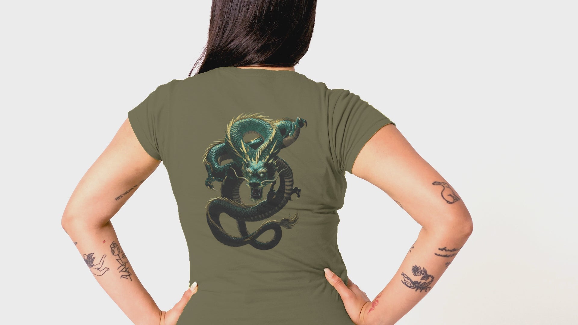 Green Dragon Unisex t-shirt - Japanese-inspired serpentine dragon - image on back of shirt