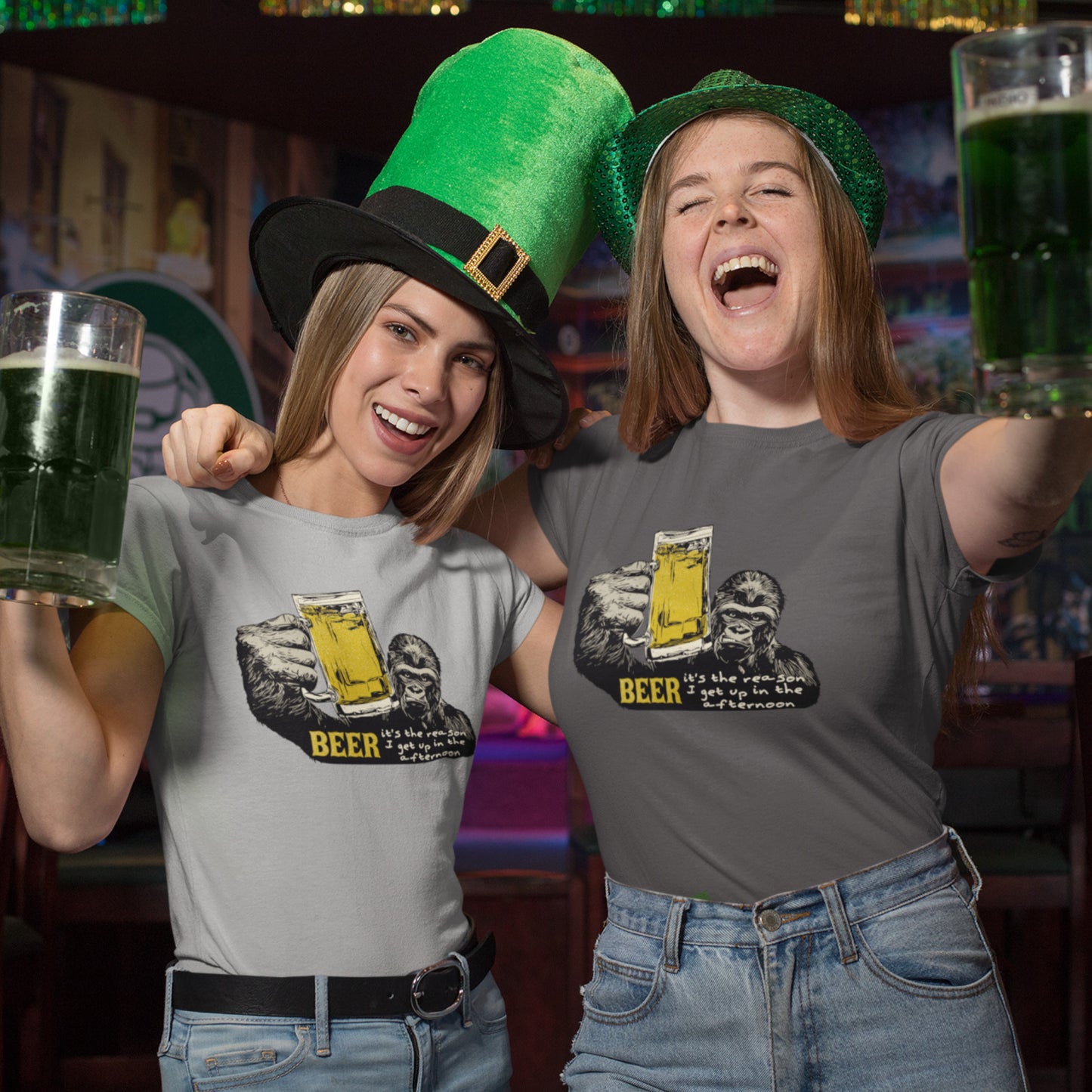 Beer Drinking Gorilla Unisex Jersey Tee - Beer - it's the reason I get up in the afternoon! Party Ape with beer mug.