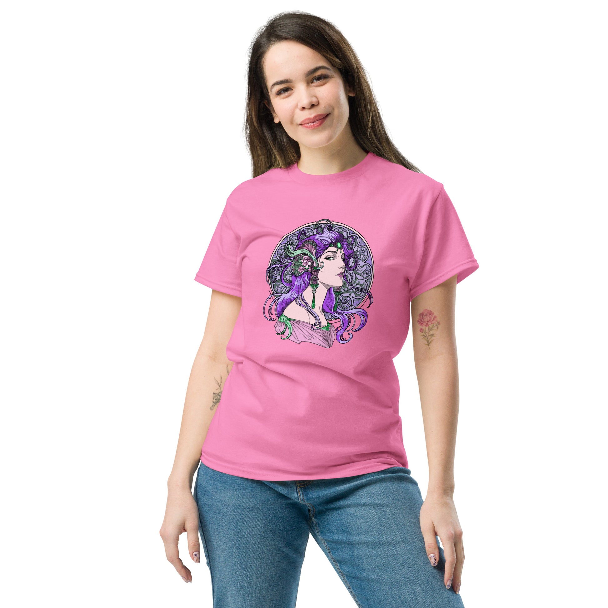 Alphonse Mucha-inspired Purple-haired Woman Unisex classic tee