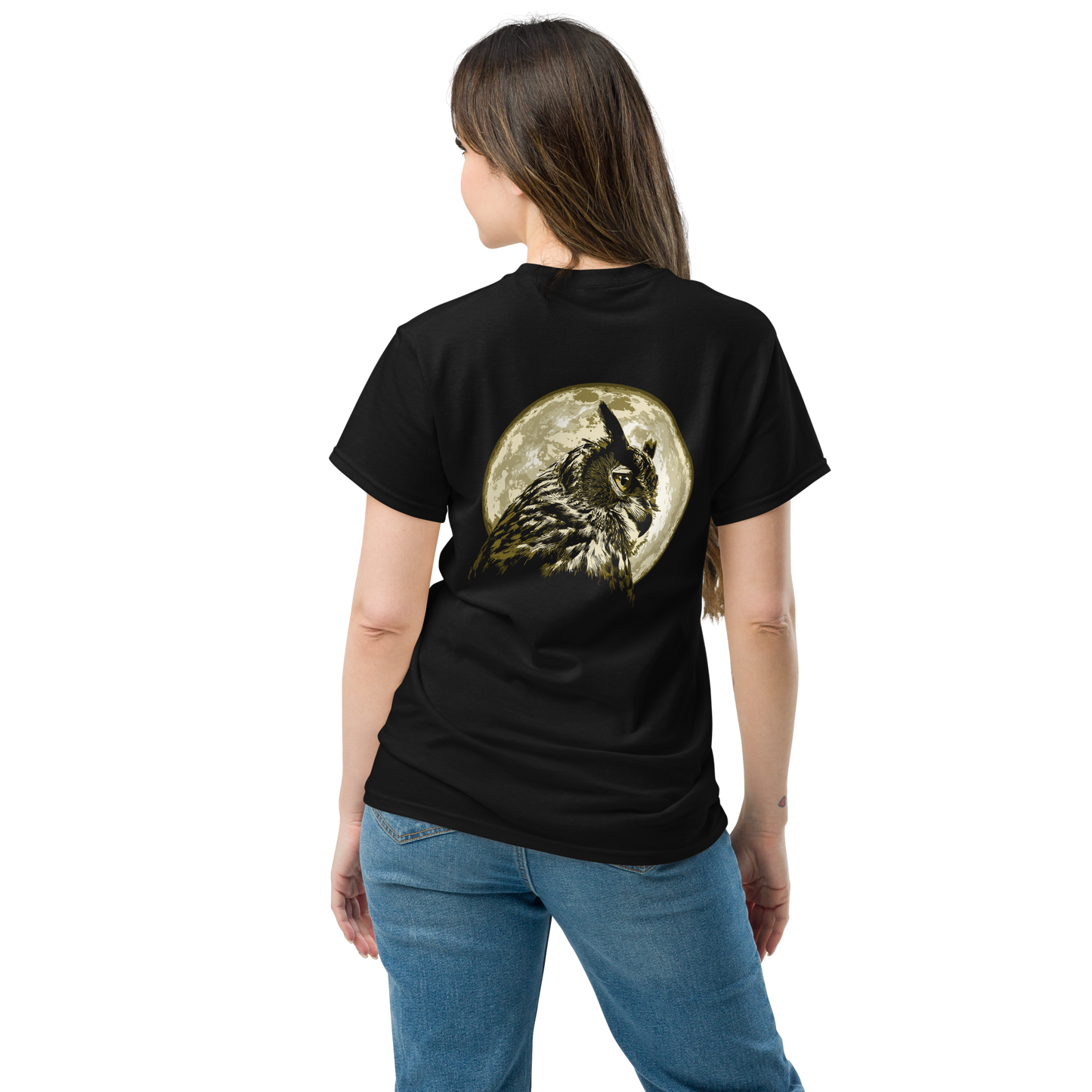 Great Horned Owl with Moon backdrop Unisex classic tee