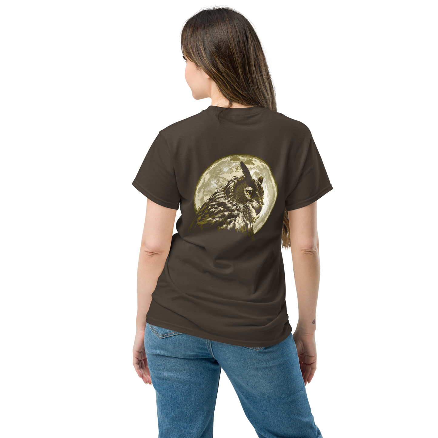 Great Horned Owl with Moon backdrop Unisex classic tee