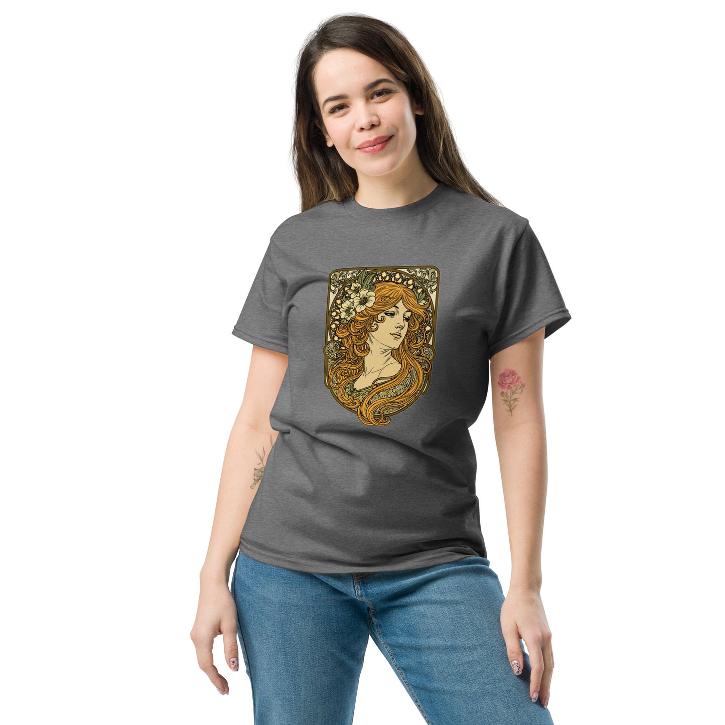 Alphonse Mucha-inspired Woman green/brown tones Unisex classic tee
