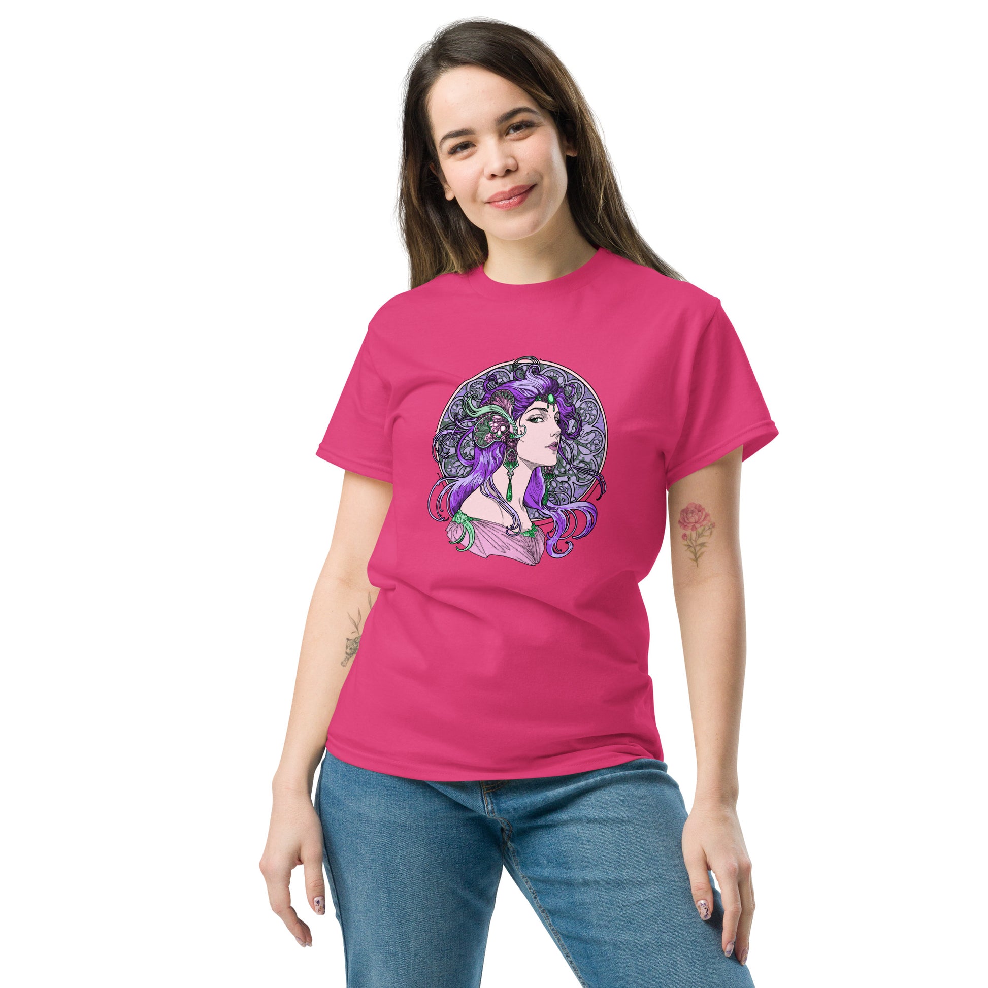 Alphonse Mucha-inspired Purple-haired Woman Unisex classic tee