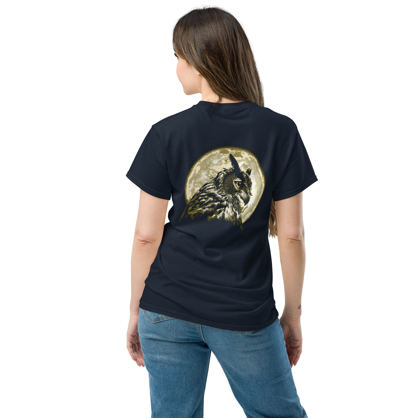 Great Horned Owl with Moon backdrop Unisex classic tee