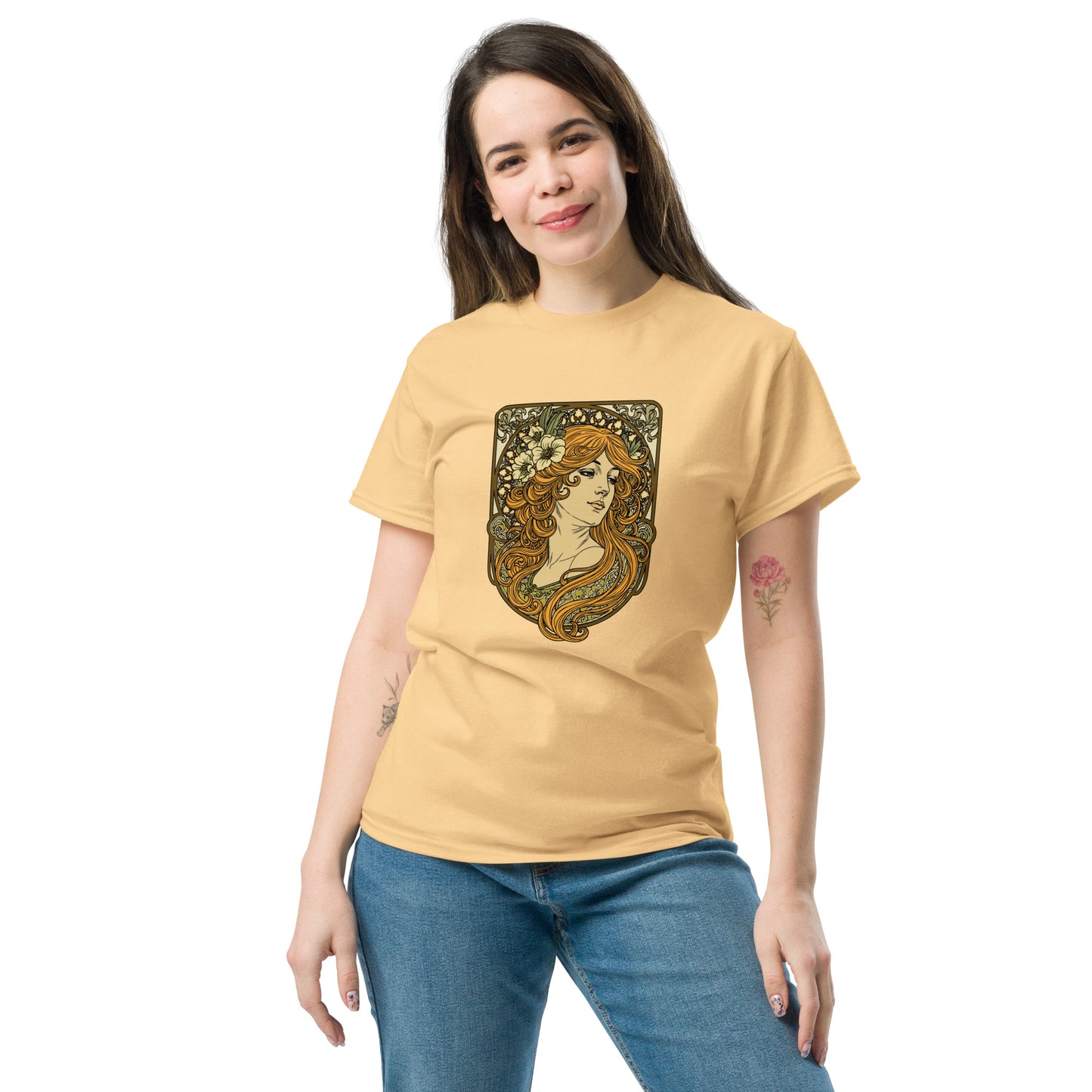Alphonse Mucha-inspired Woman green/brown tones Unisex classic tee