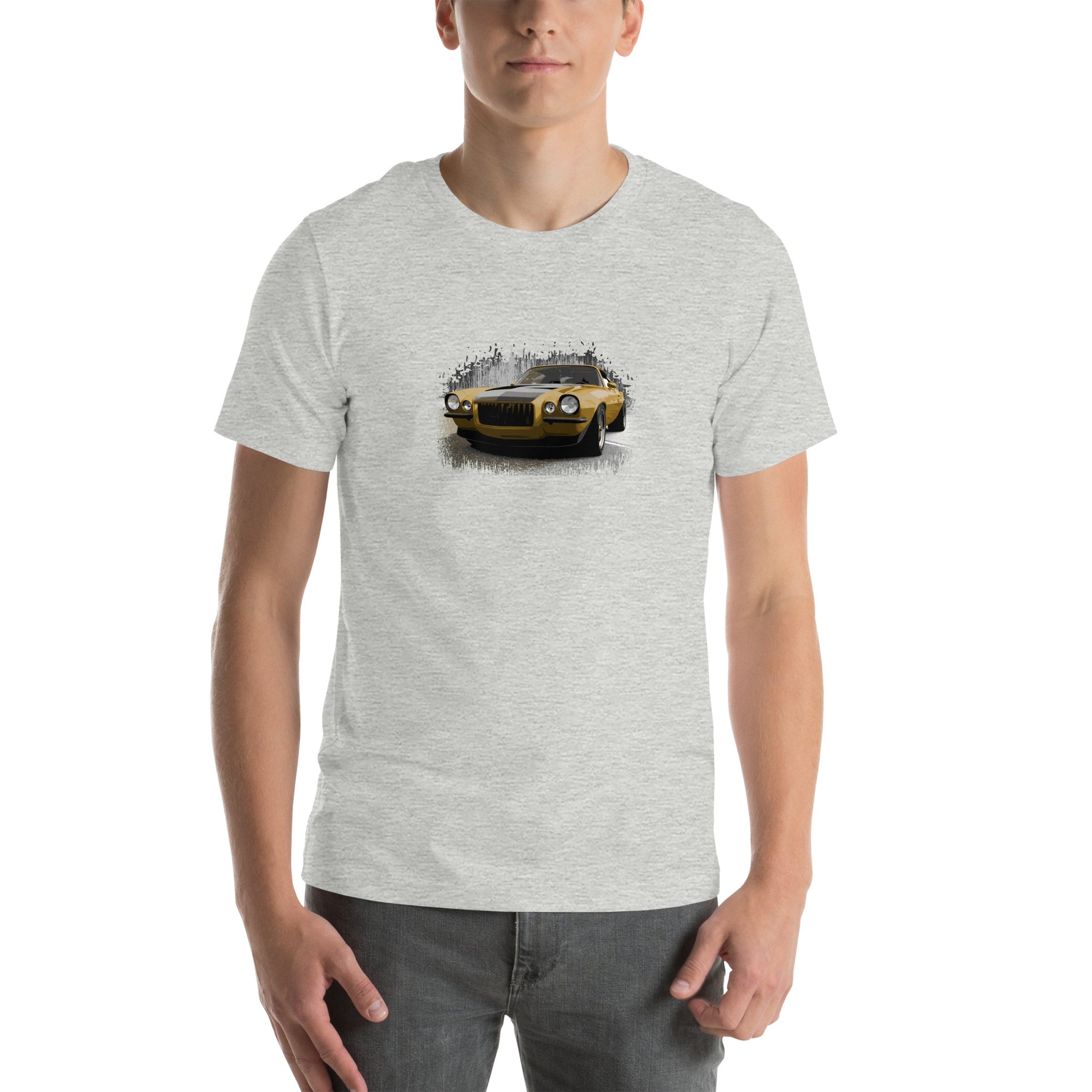 Classic Car Shirt featuring a Gold 1970 Camaro - Unisex t-shirt with 70 Chevrolet Camaro