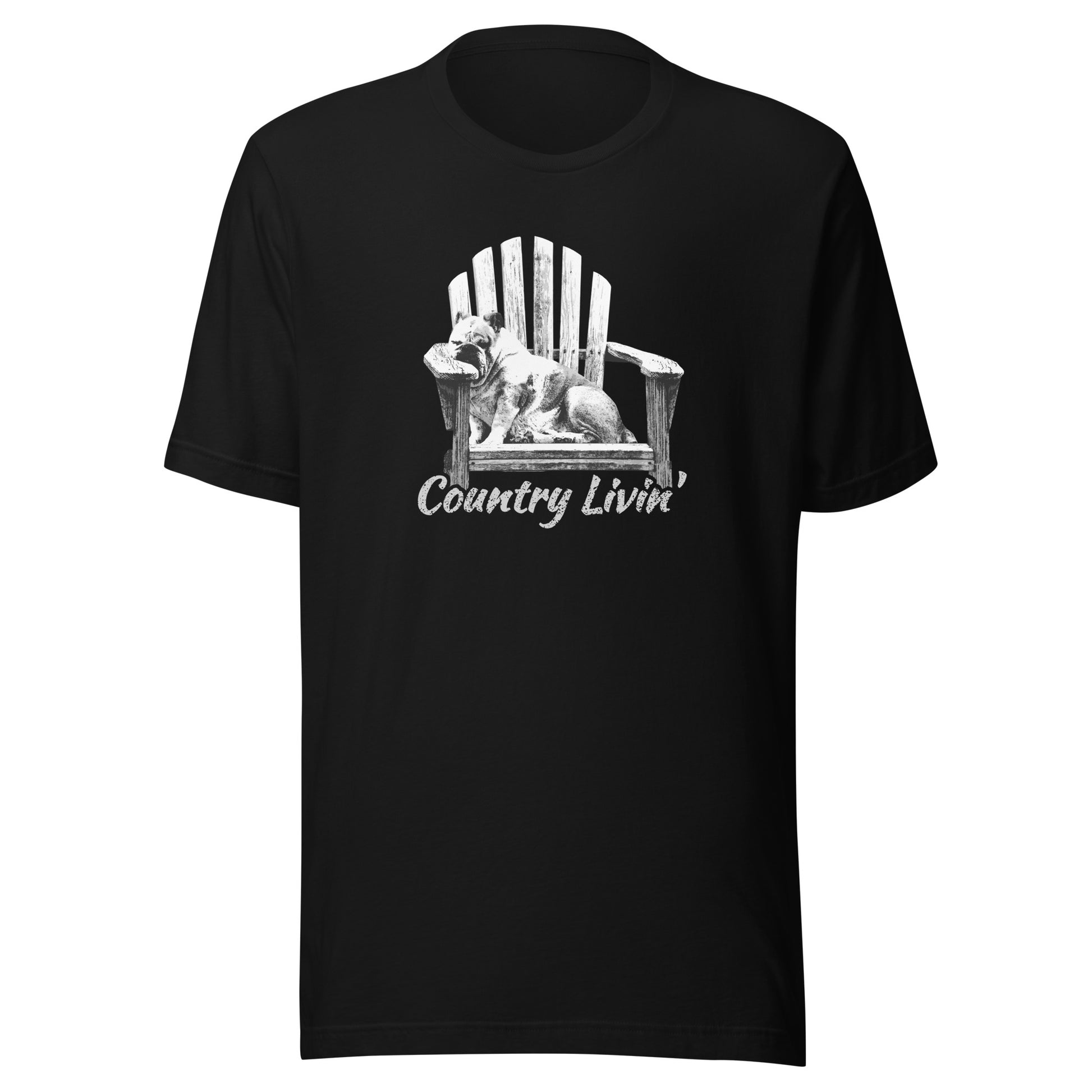 Country Livin' Short-Sleeve Dark Color Unisex T-Shirt, Sleeping Dog in Adirondack Chair