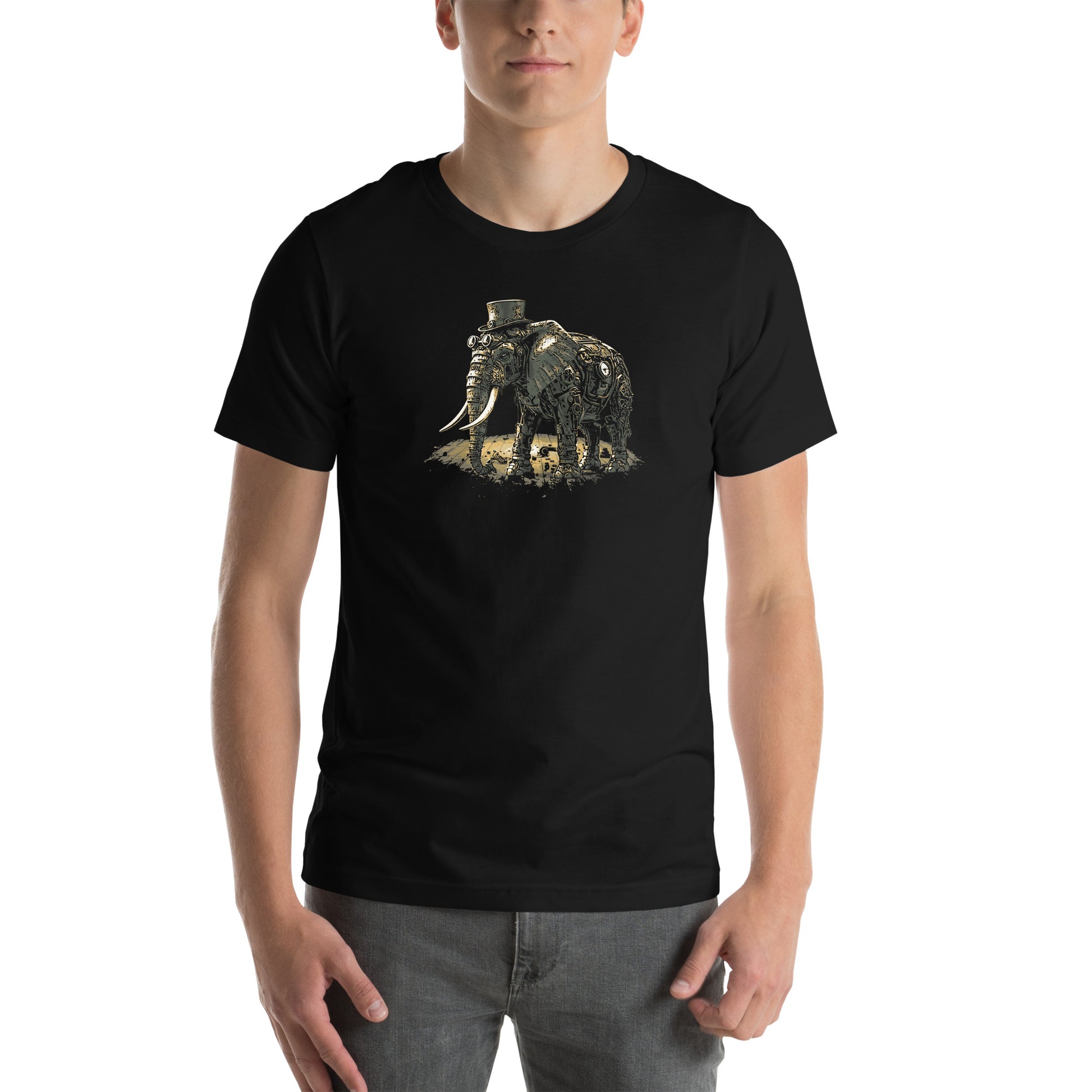 Steampunk Elephant Unisex t-shirt, mechanical pachyderm with top hat