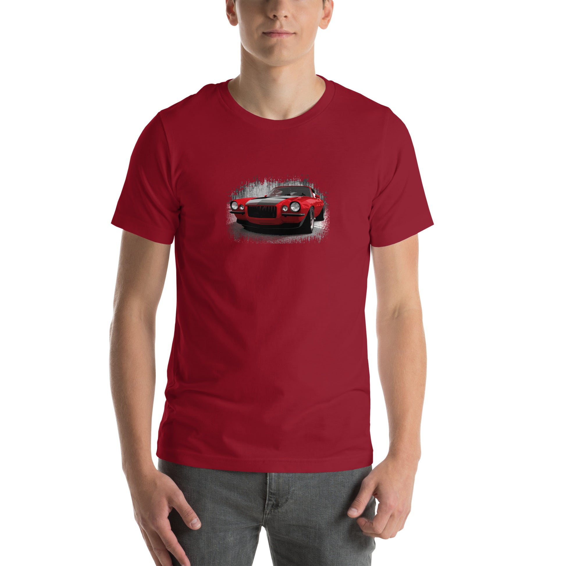 Classic Car Shirt featuring a Red 1970 Camaro - Unisex t-shirt with 70 Chevrolet Camaro