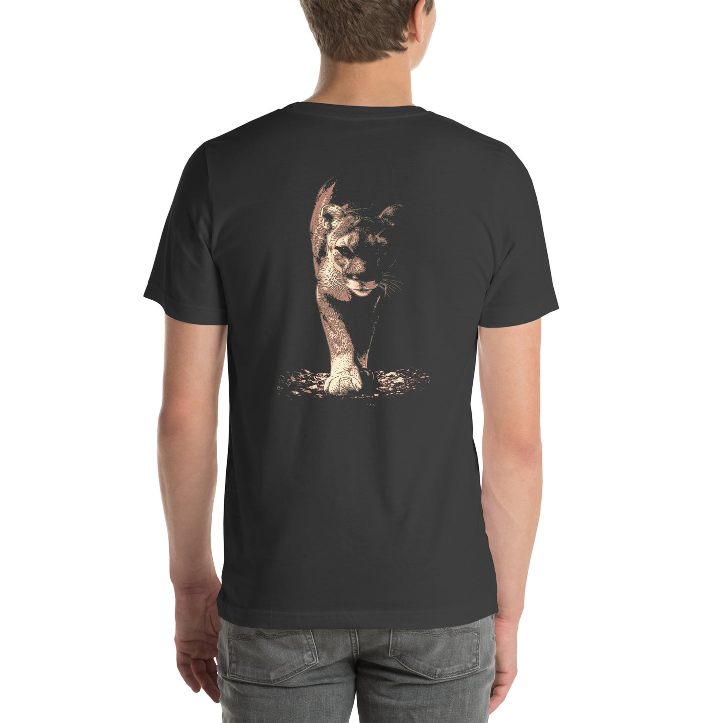 Wildlife Unisex t-shirt - Prowling Mountain Lion Tee - Image on back - Cougar, Catamount