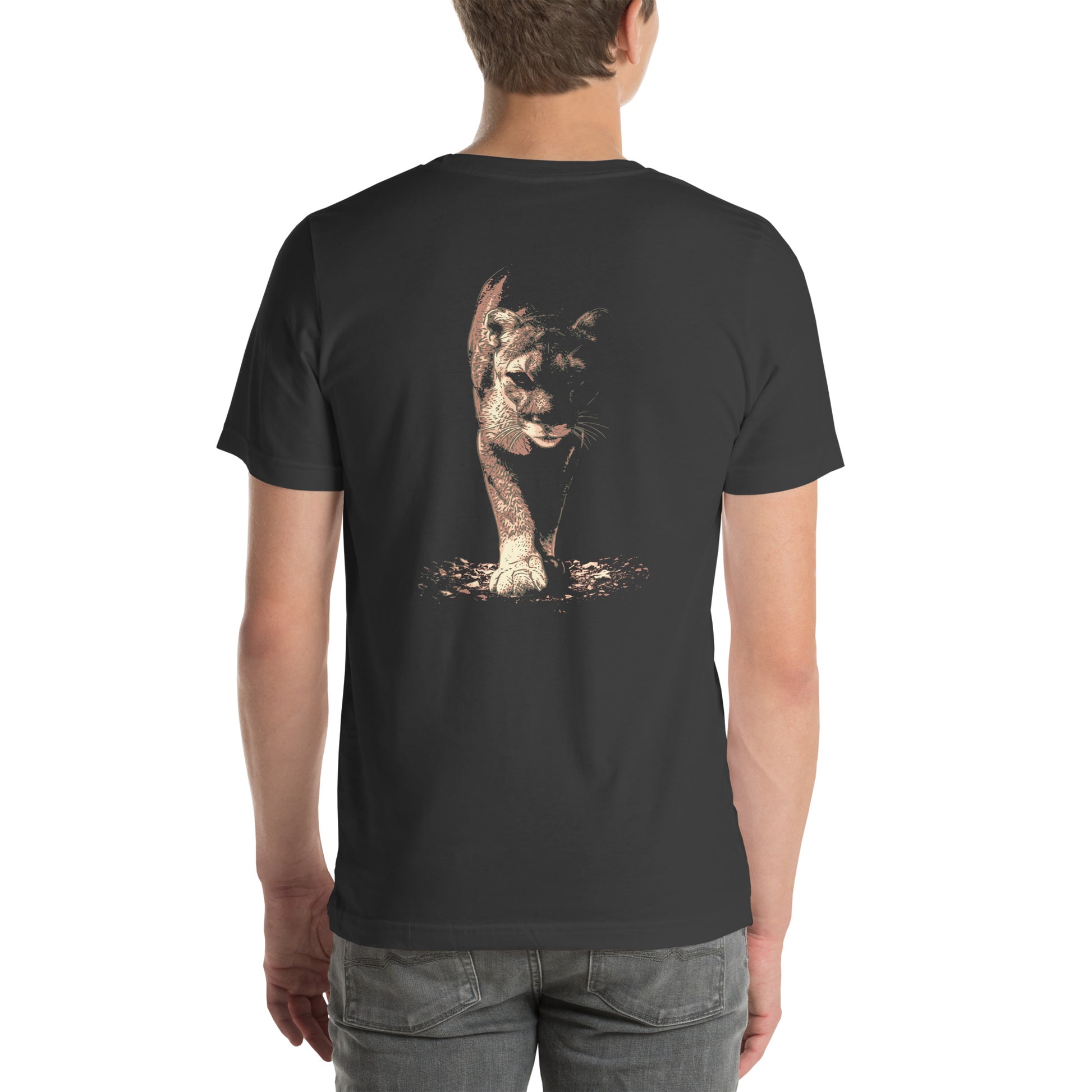 Wildlife Unisex t-shirt - Prowling Mountain Lion Tee - Image on back - Cougar, Catamount