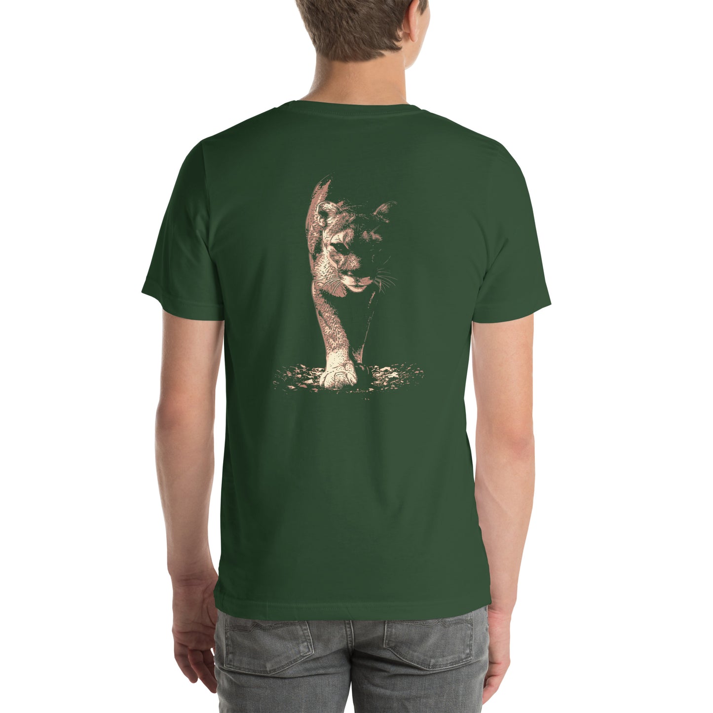 Wildlife Unisex t-shirt - Prowling Mountain Lion Tee - Image on back - Cougar, Catamount