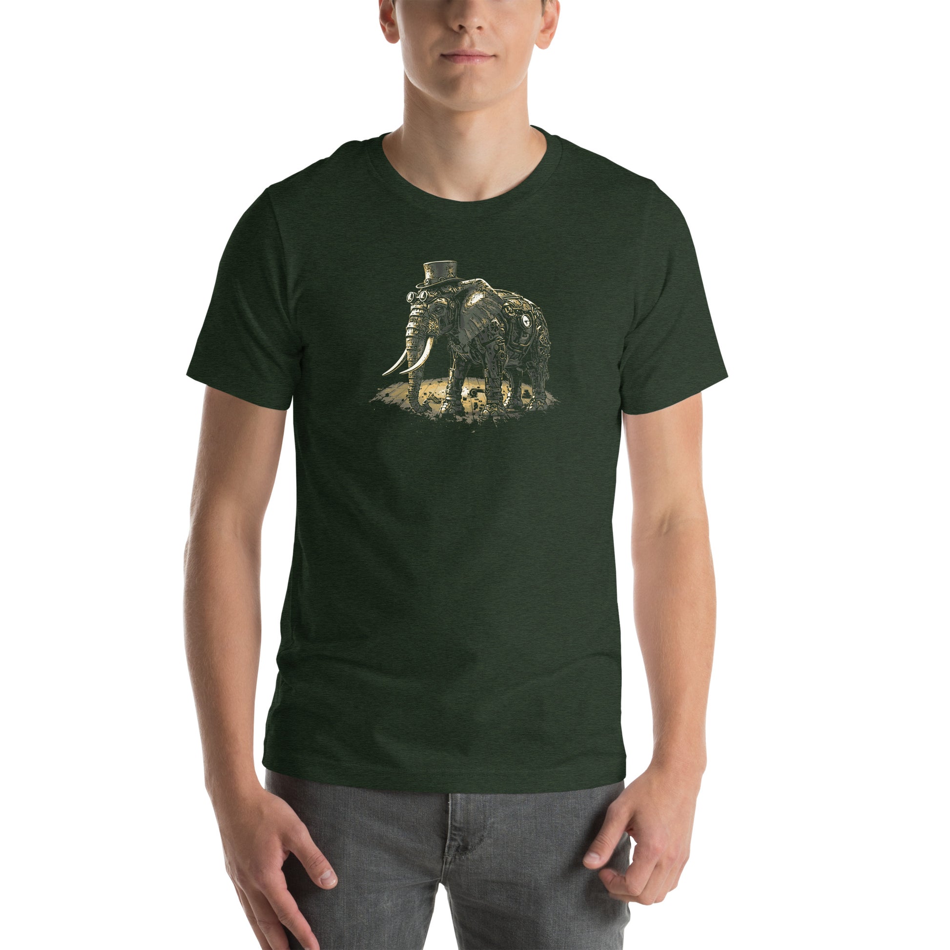 Steampunk Elephant Unisex t-shirt, mechanical pachyderm with top hat