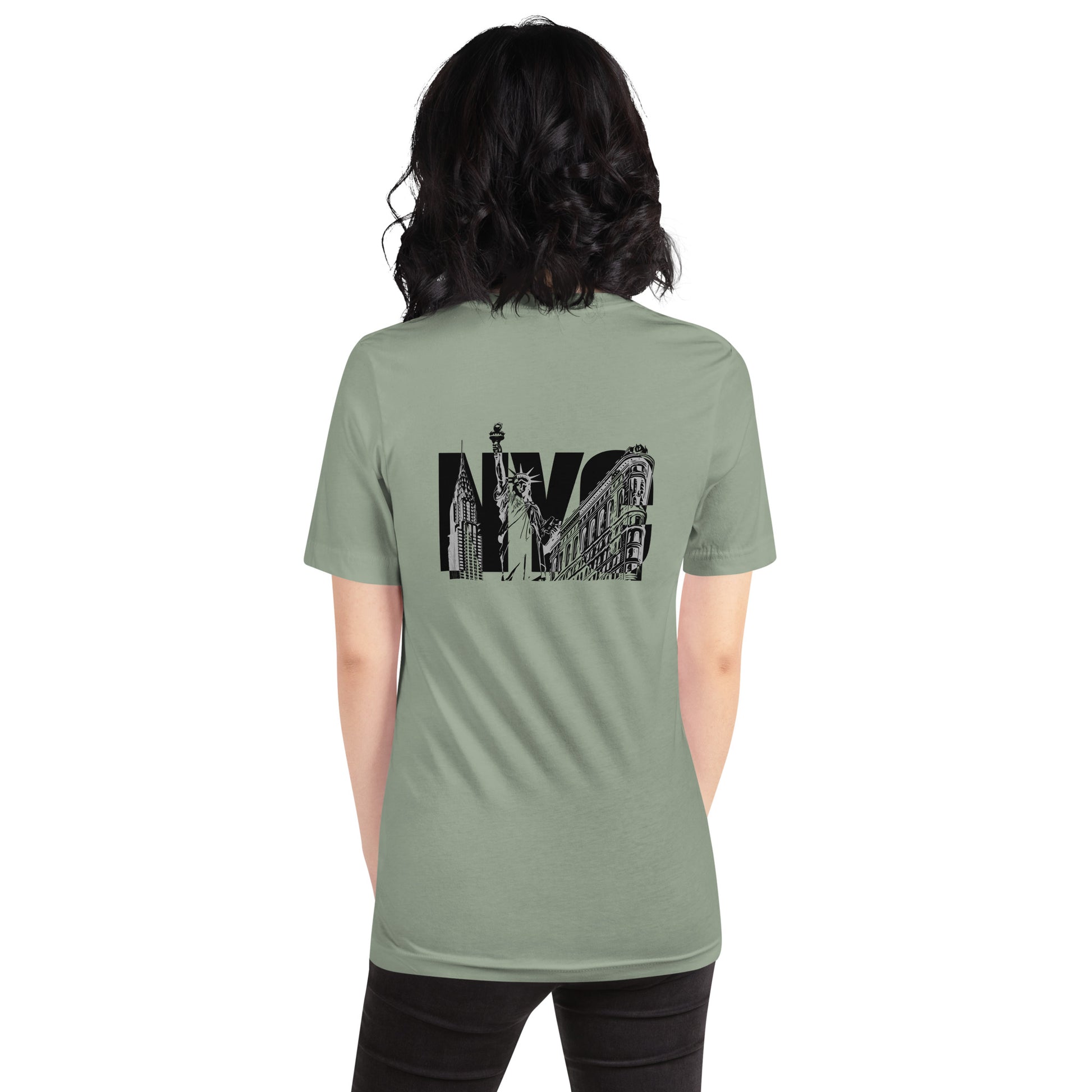 New York City Unisex t-shirt - NYC Landmarks image on back of shirt Empire State