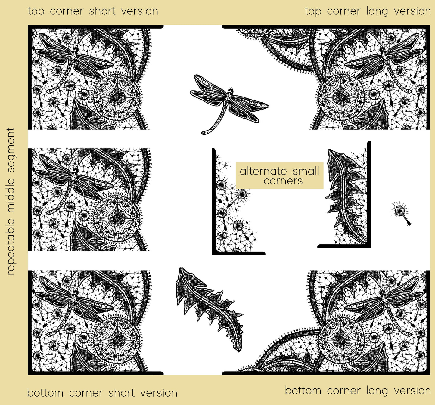 Dragonfly/ Dandelion Art Nouveau Page border in SVG JPG PNG formats, instant digital download, printable clipart bundle